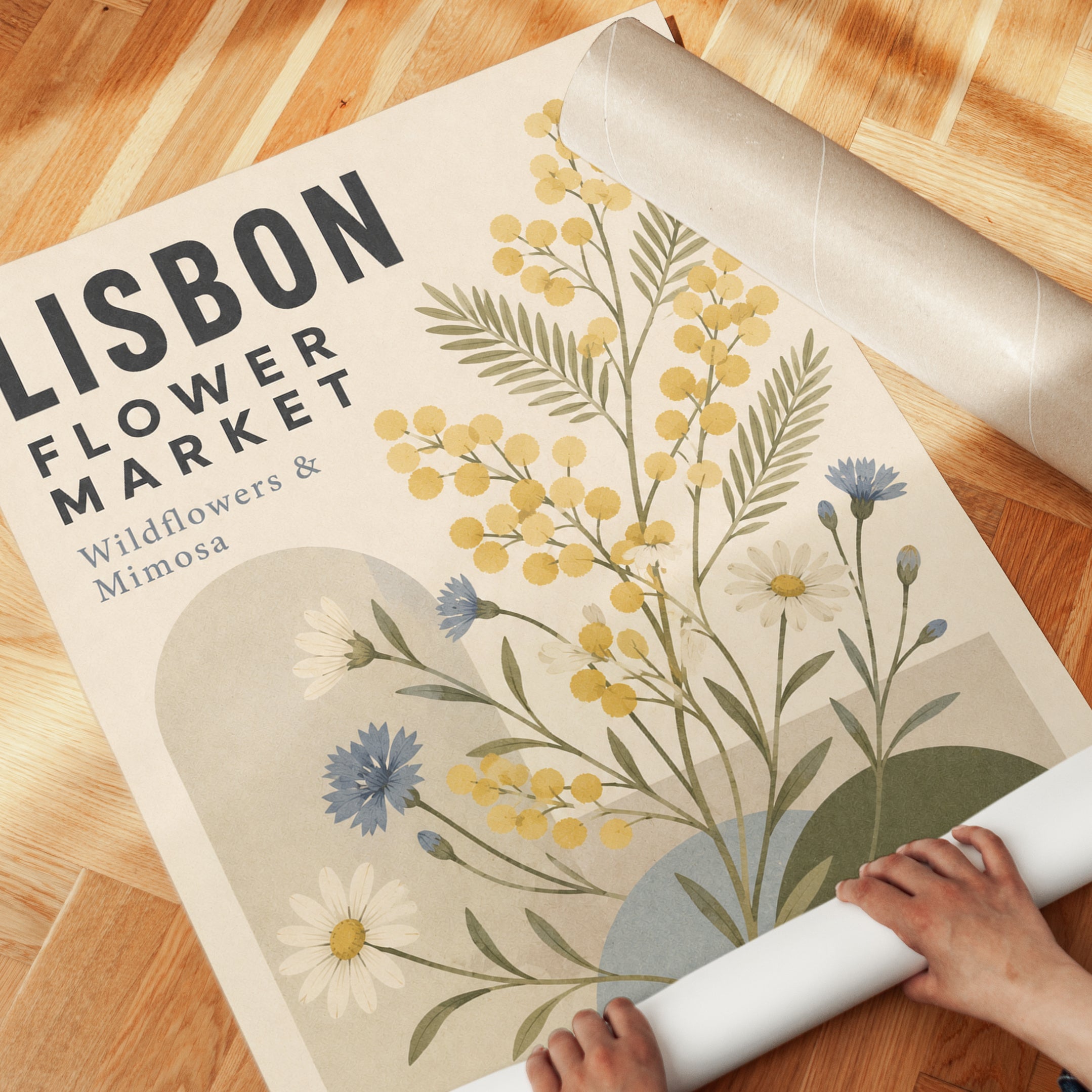 Botanical Flower Market Print — Lisbon Wildflowers & Mimosa - detail