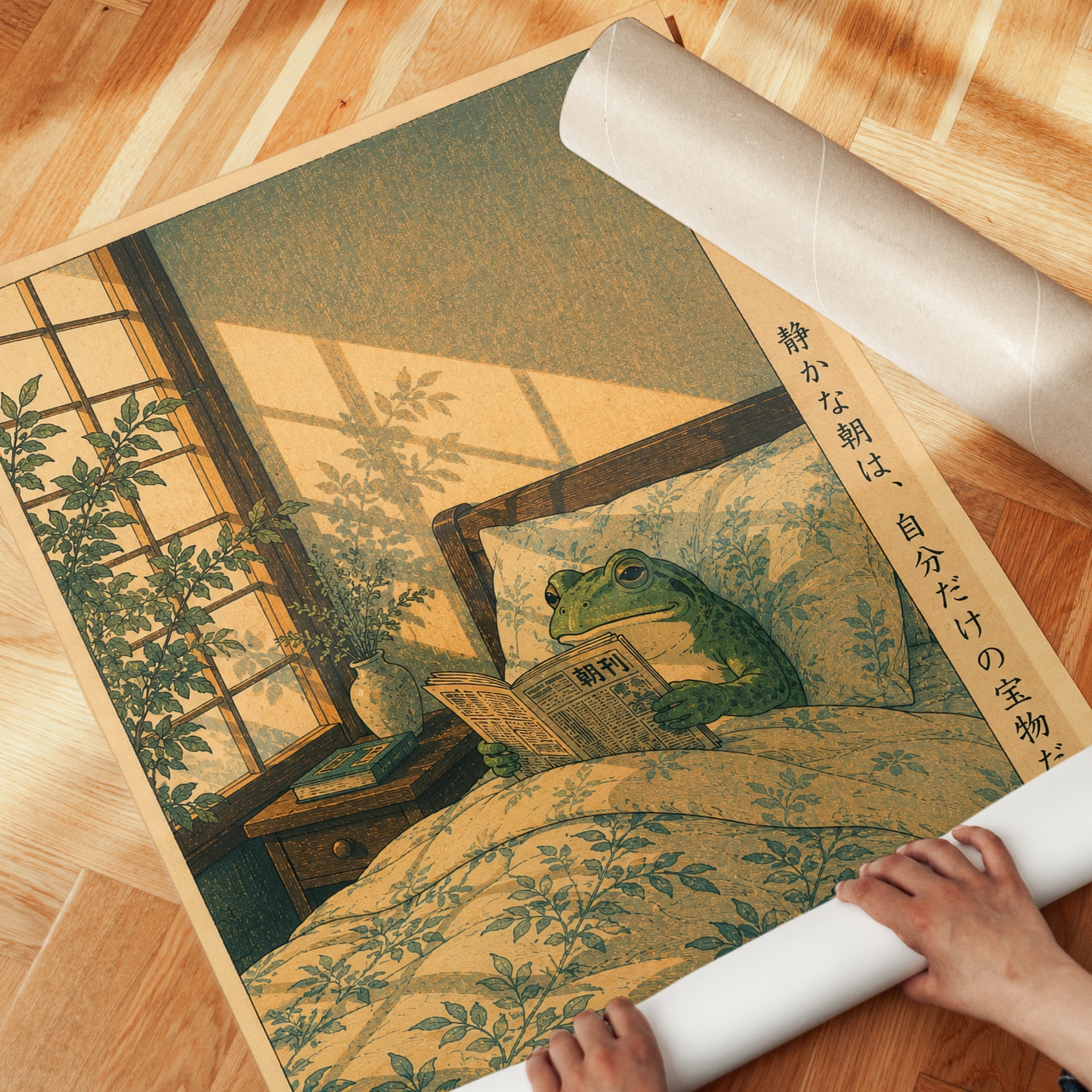 Vintage Japanese Frog Reading Print - detail