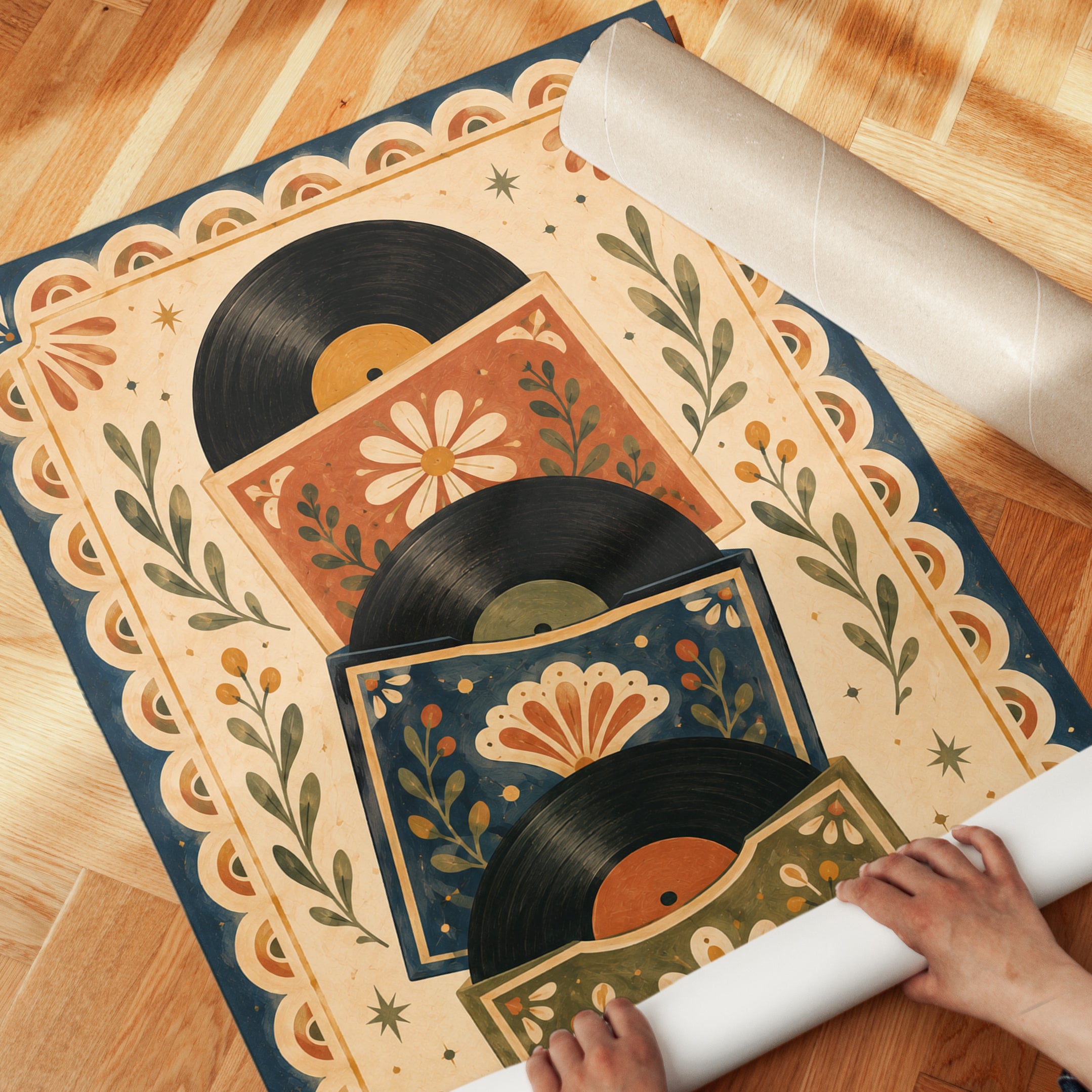 Folk Art Vinyl Record Print - detail