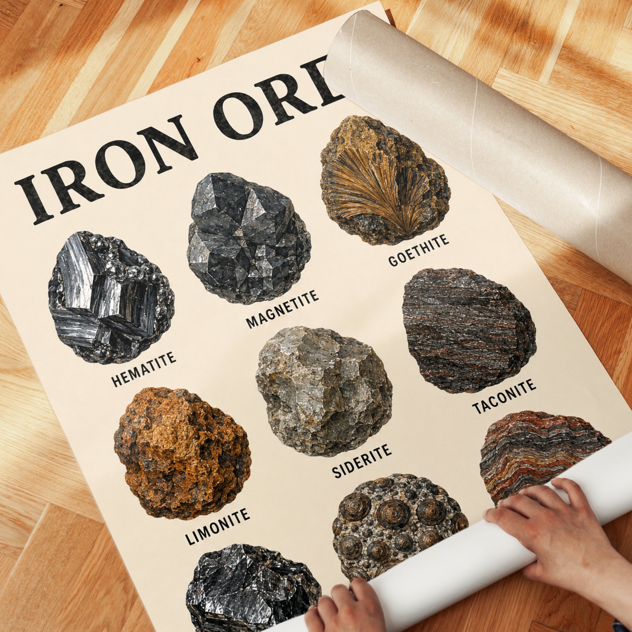 Iron Ores Chart Print: Vintage Mineralogy Science Poster - detail