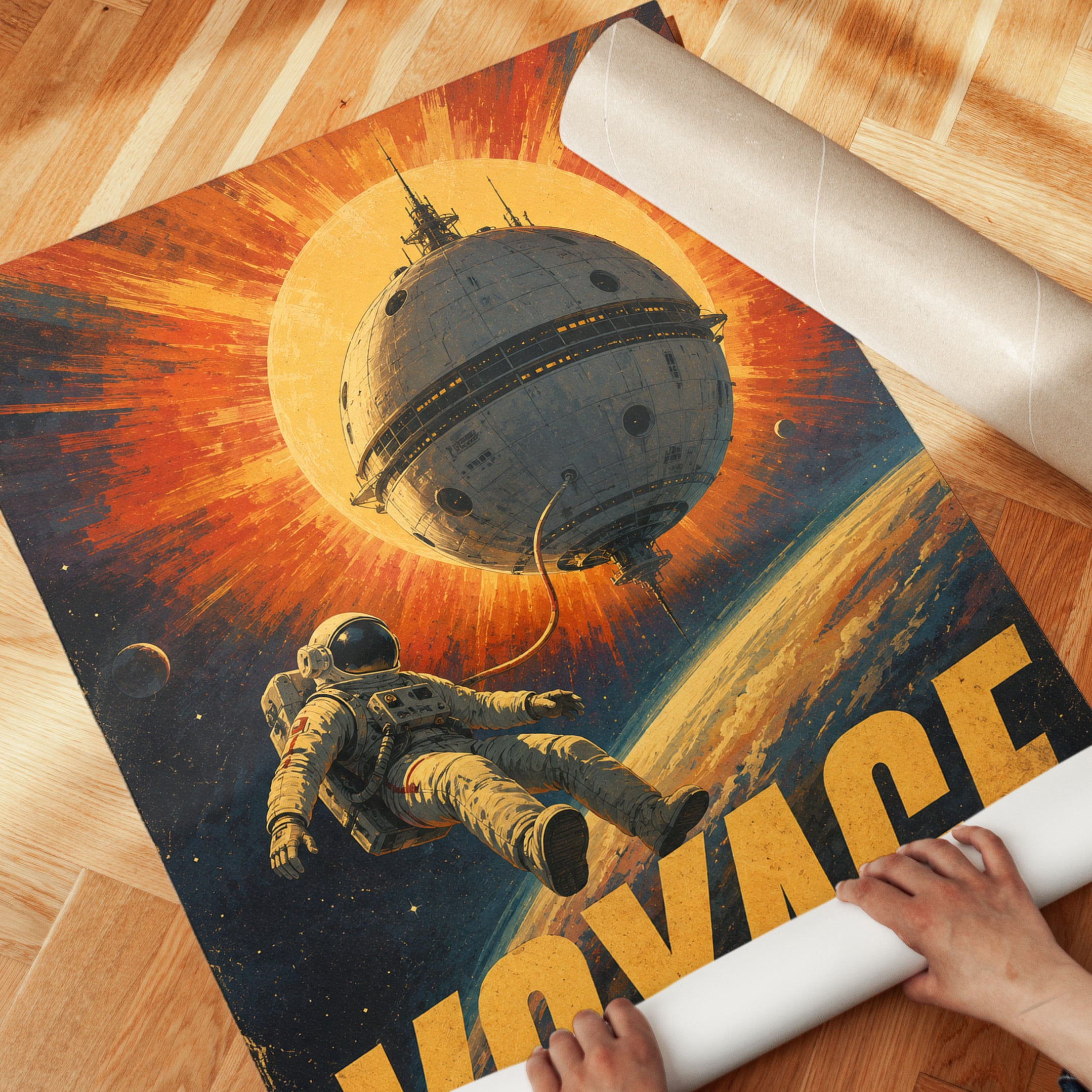 Space Travel Poster – Retro Astronaut Print - detail