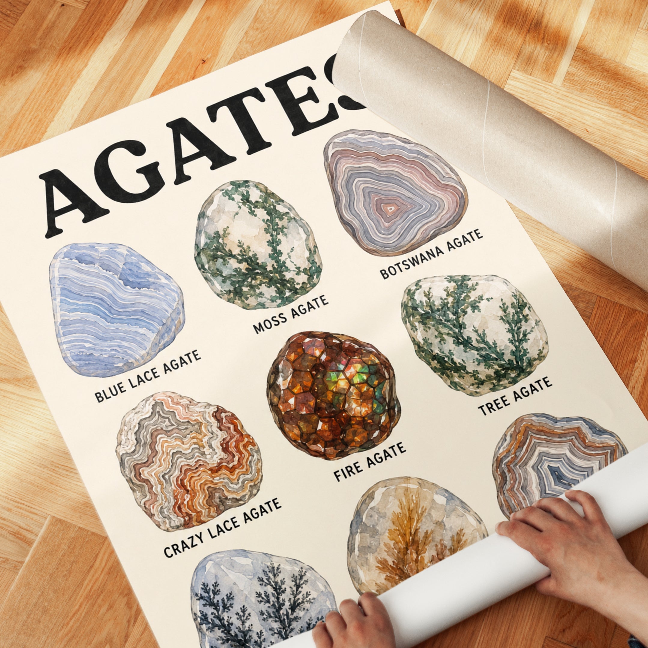 Agate Chart Art Print — Vintage Educational Mineral Poster - detail