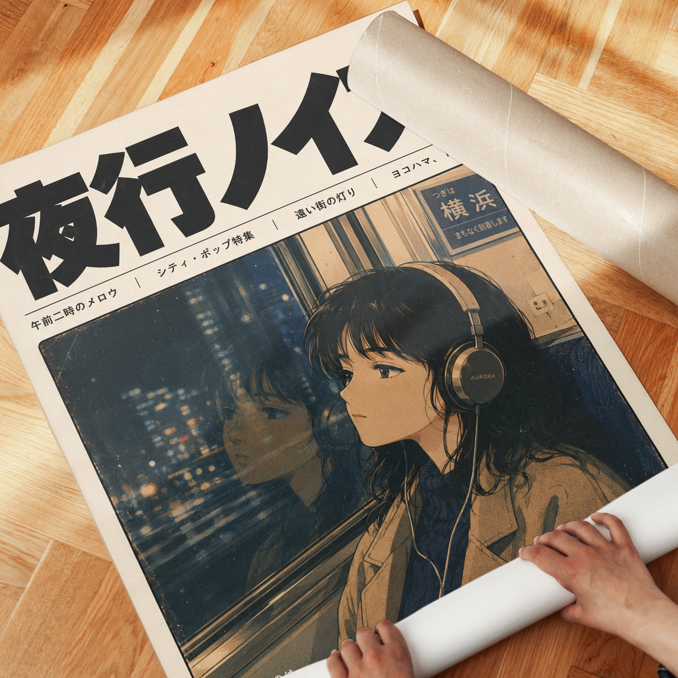 Tokyo Night Train Poster: Retro Japanese Anime City Lights Art - detail