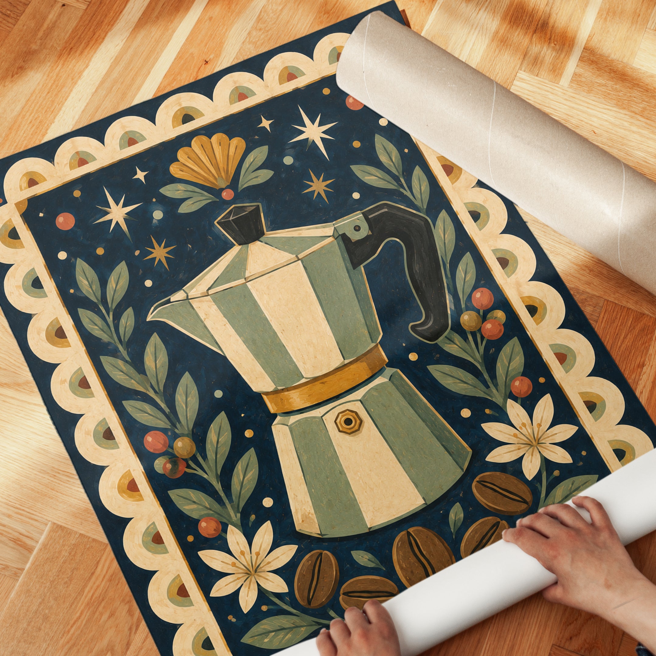 Folk Art Moka Pot Print - detail