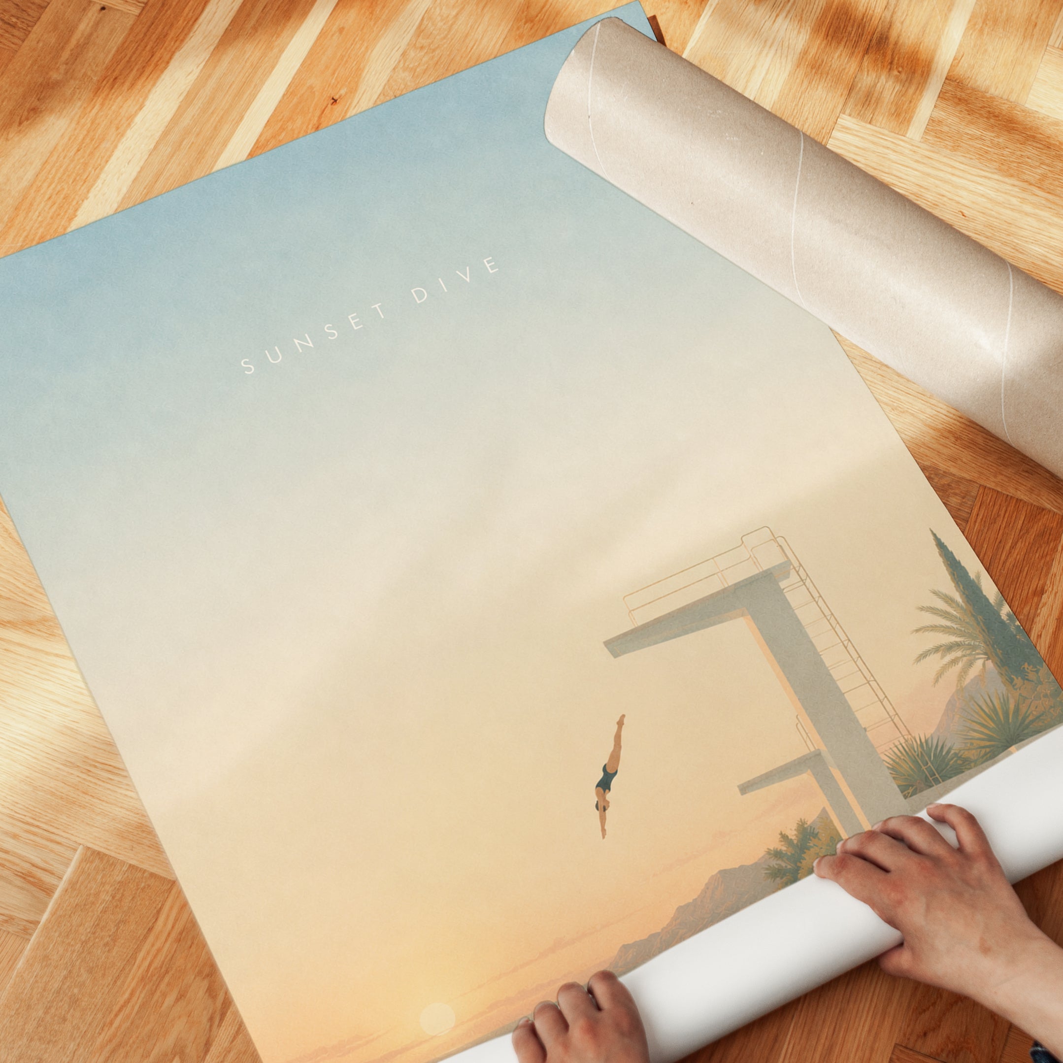 Sunset Pool Wall Art – Minimalist Diving Print - detail