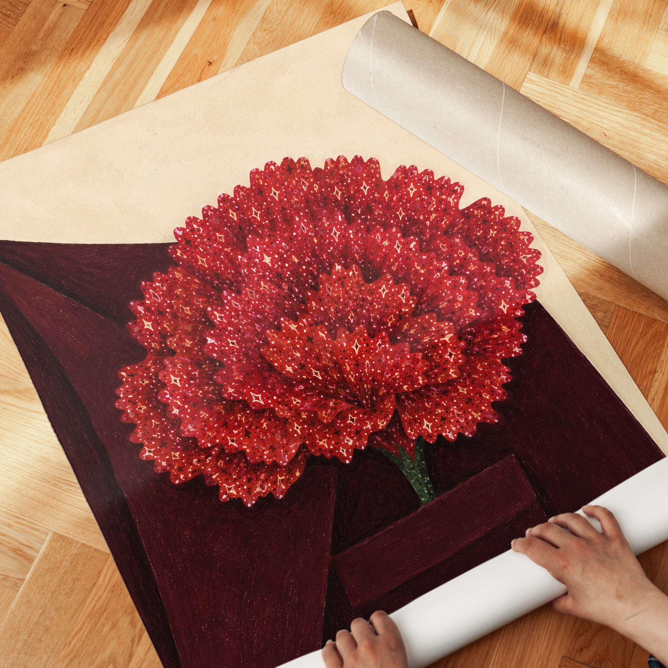 Red Flower Wall Art – Vintage Floral Print - detail