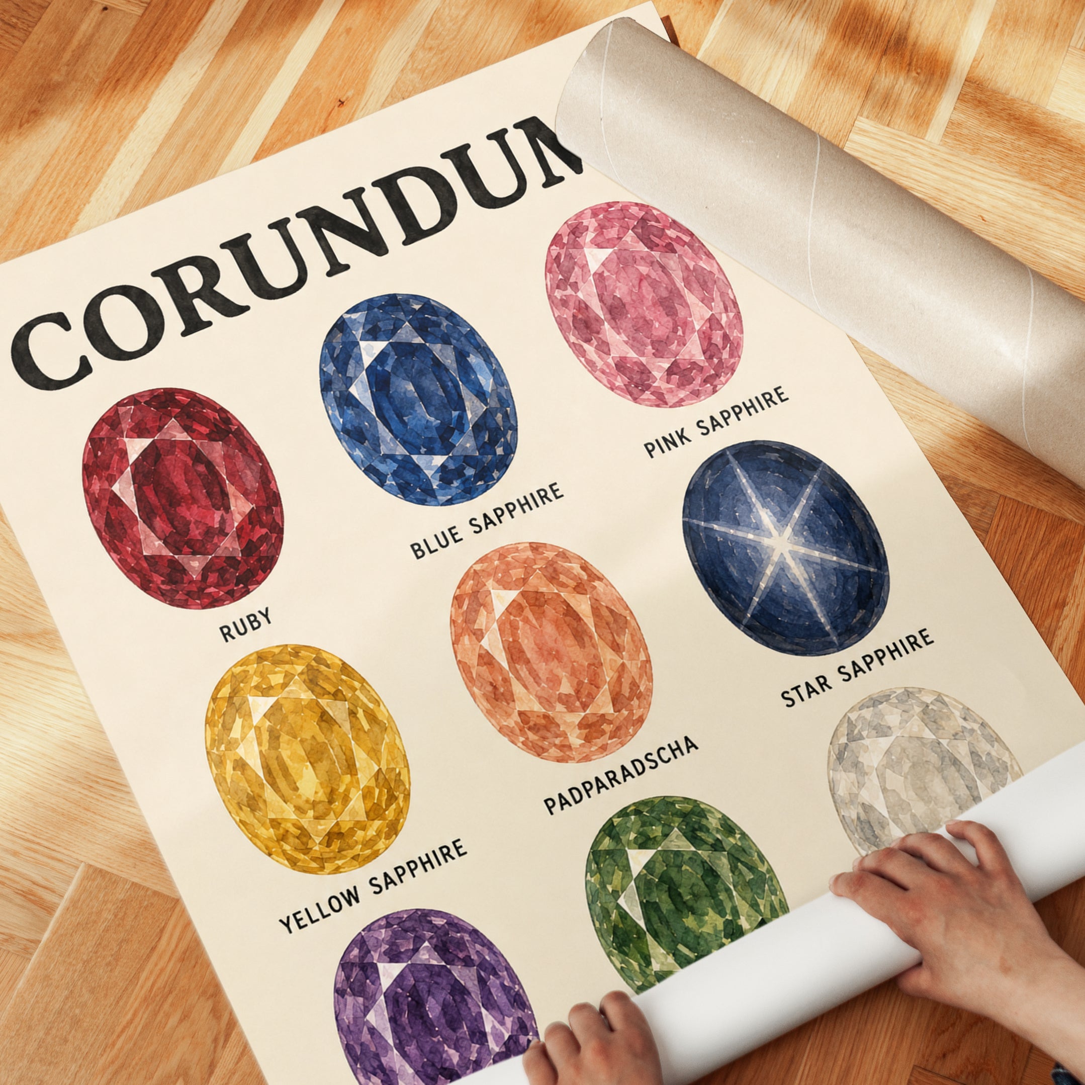 Corundum Gemstone Chart Poster: Vintage Educational Art Print - detail