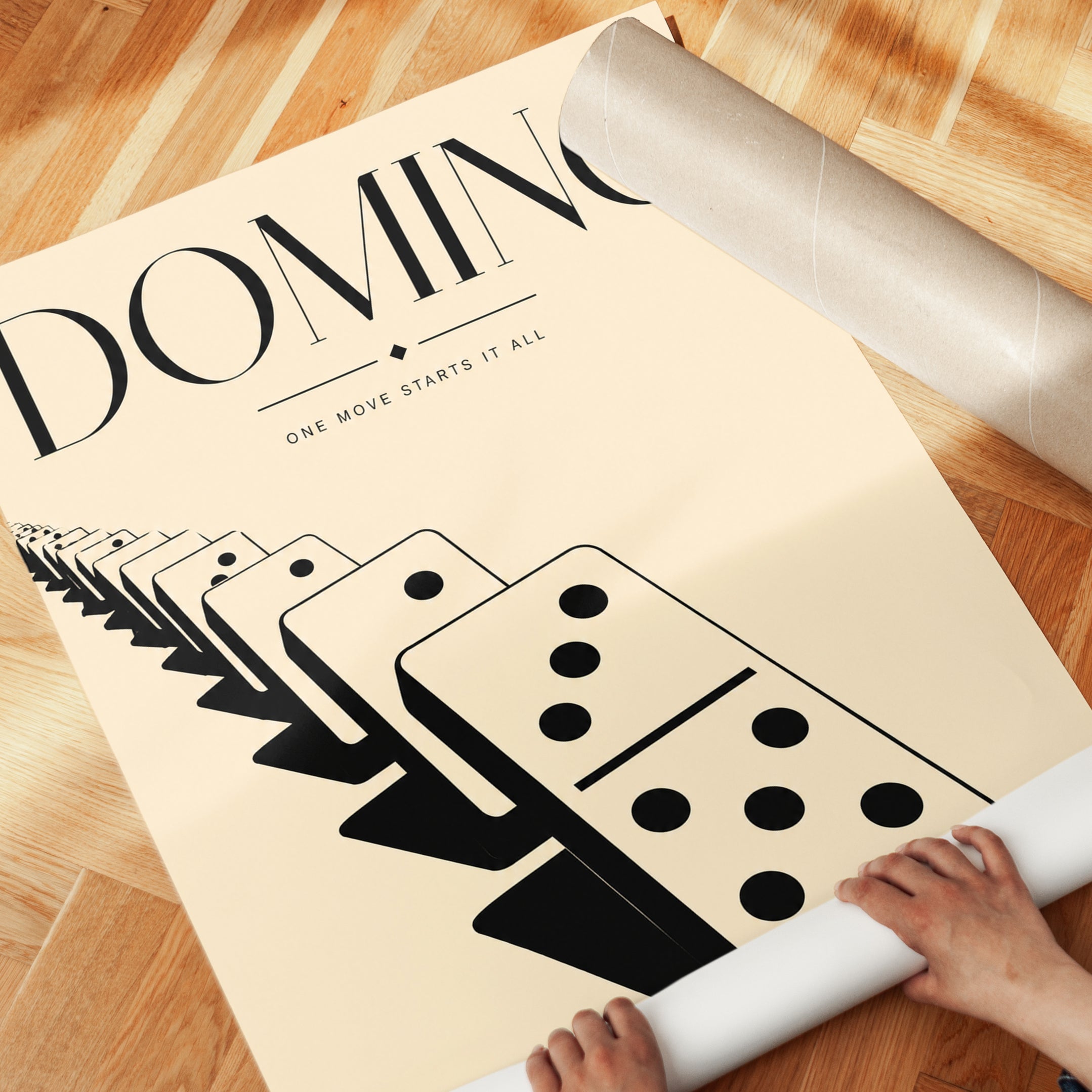 Domino Effect Poster: Vintage Minimalist Black and Cream Design - detail
