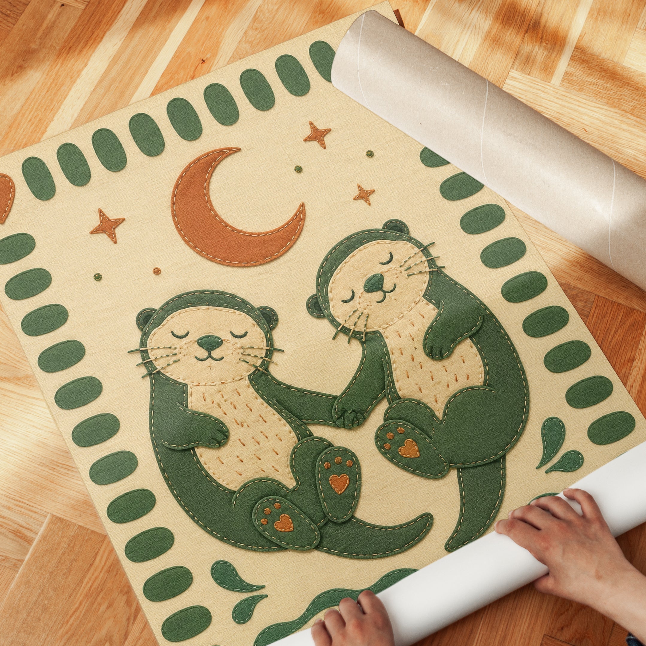 Otter Nursery Wall Art – Folk Art Animal Print - detail