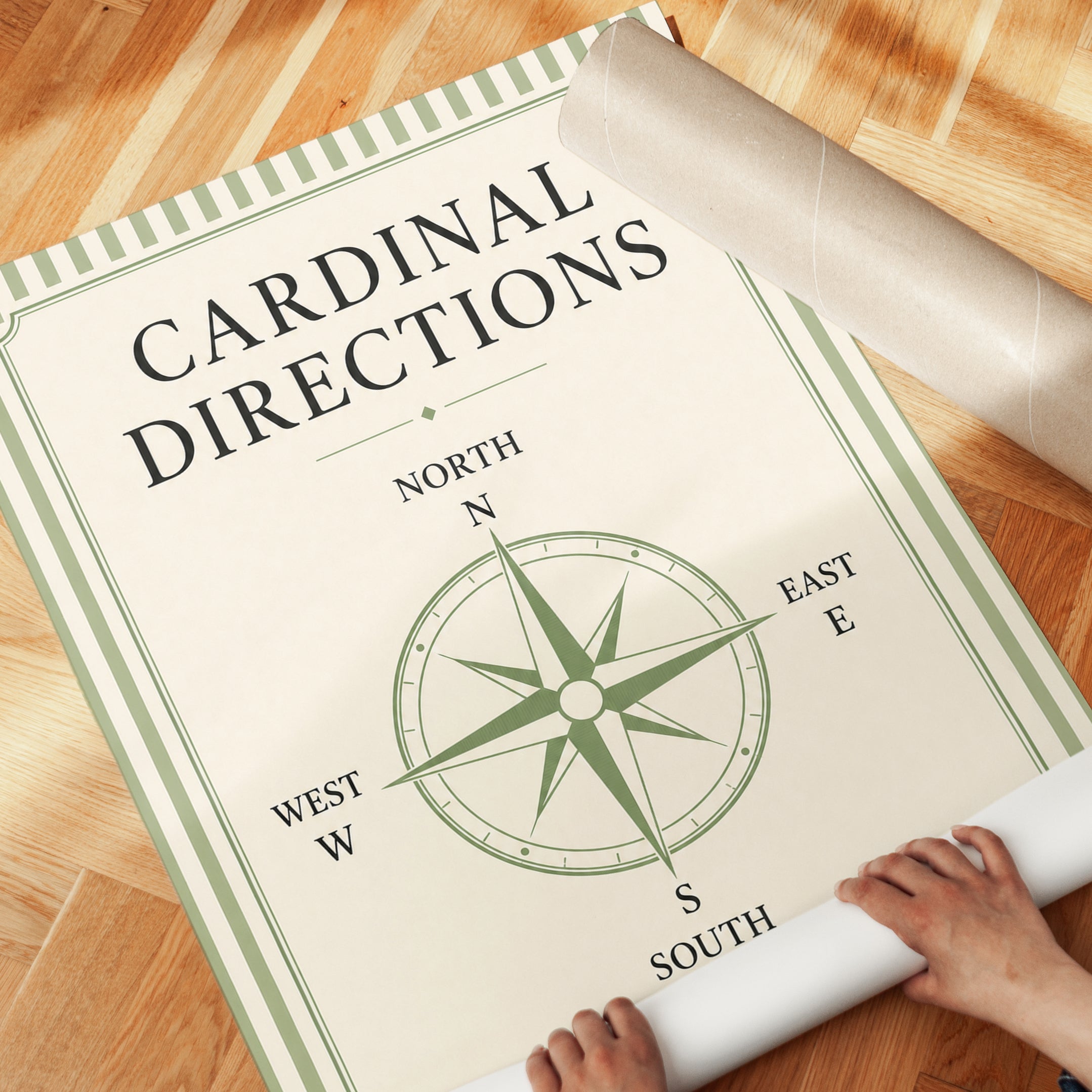 Cardinal Directions Compass Wall Art: Vintage Navigation Print - detail