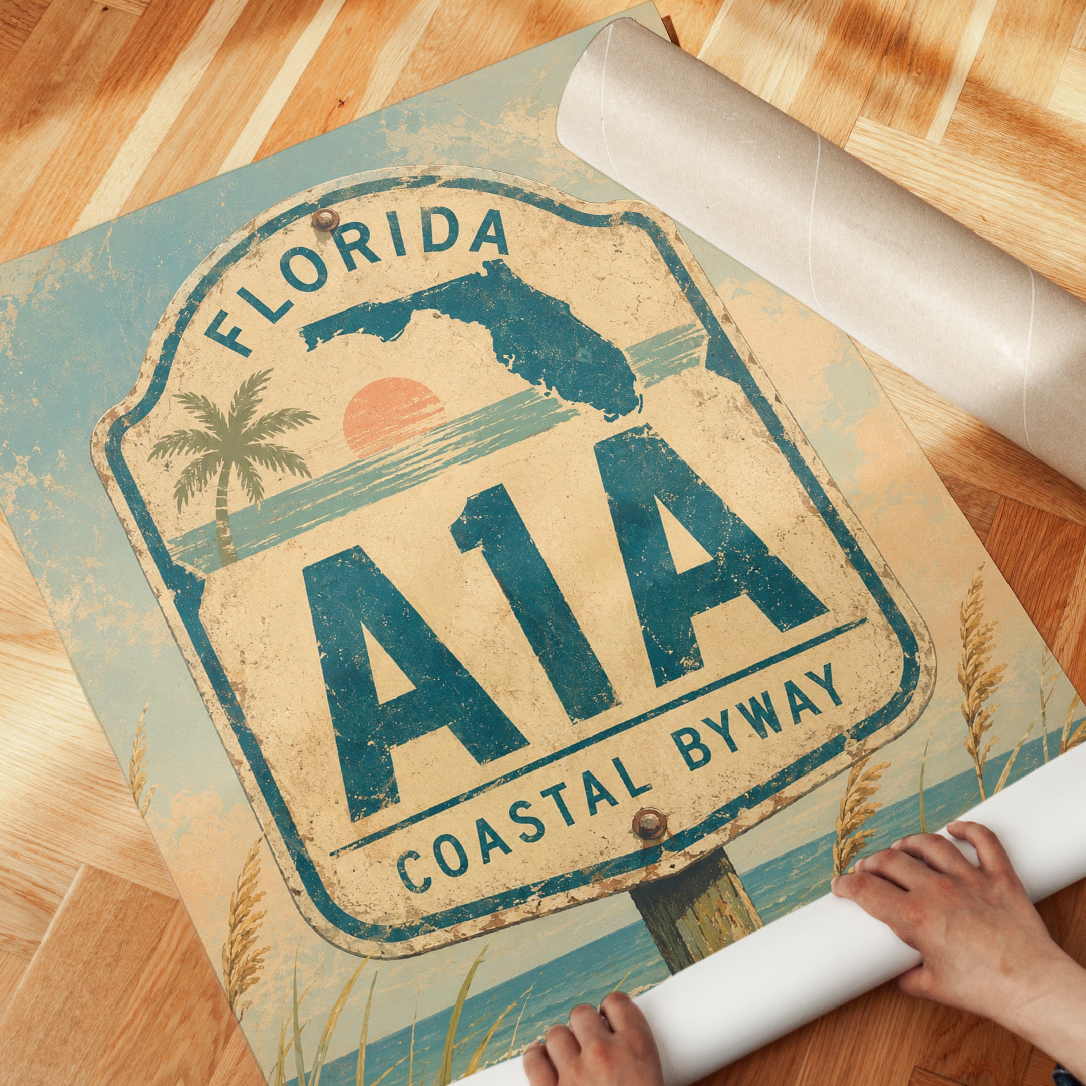 Florida Travel Poster – A1A Coastal Byway Print - detail
