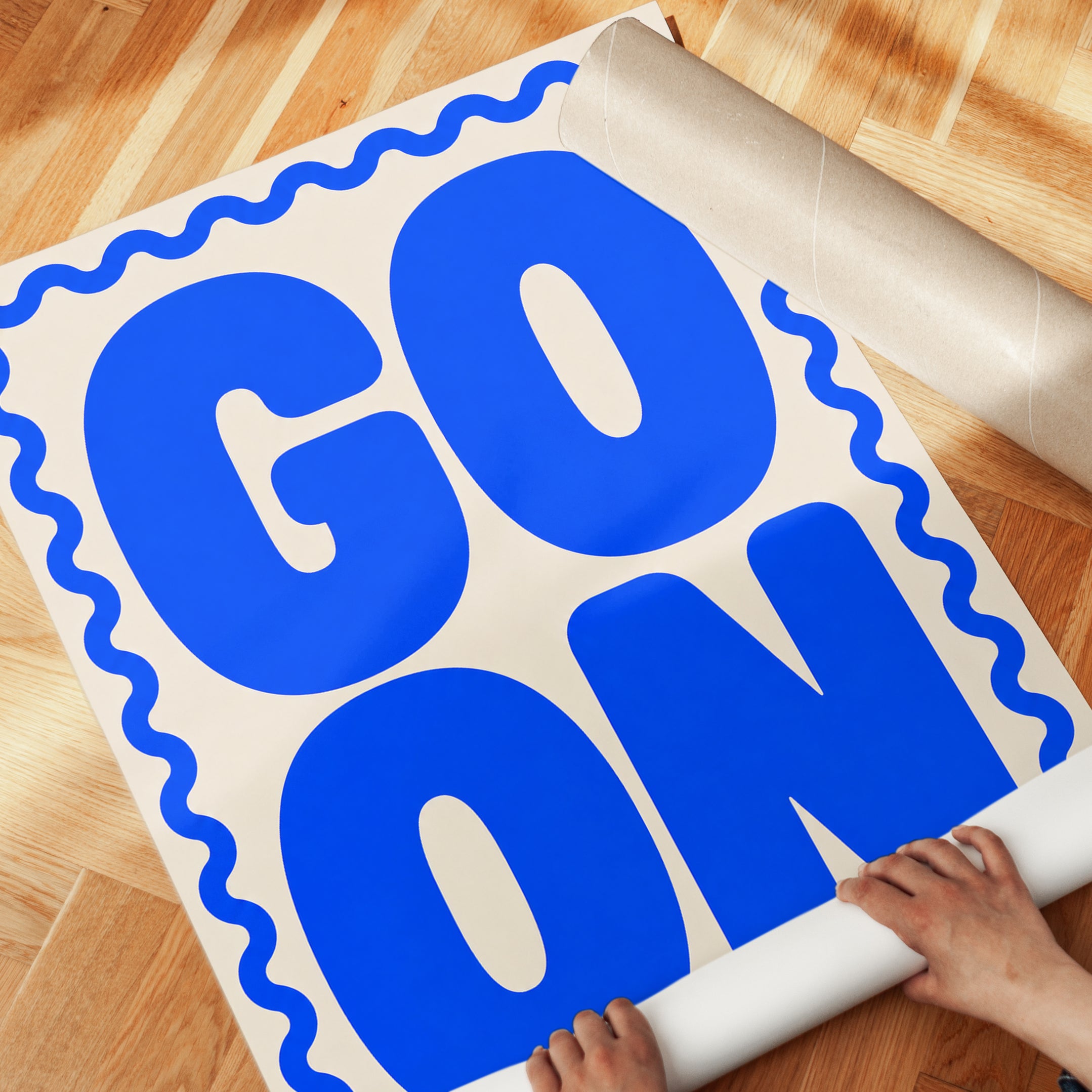 Go On Typography Poster: Bold Blue Motivational Wall Art - detail