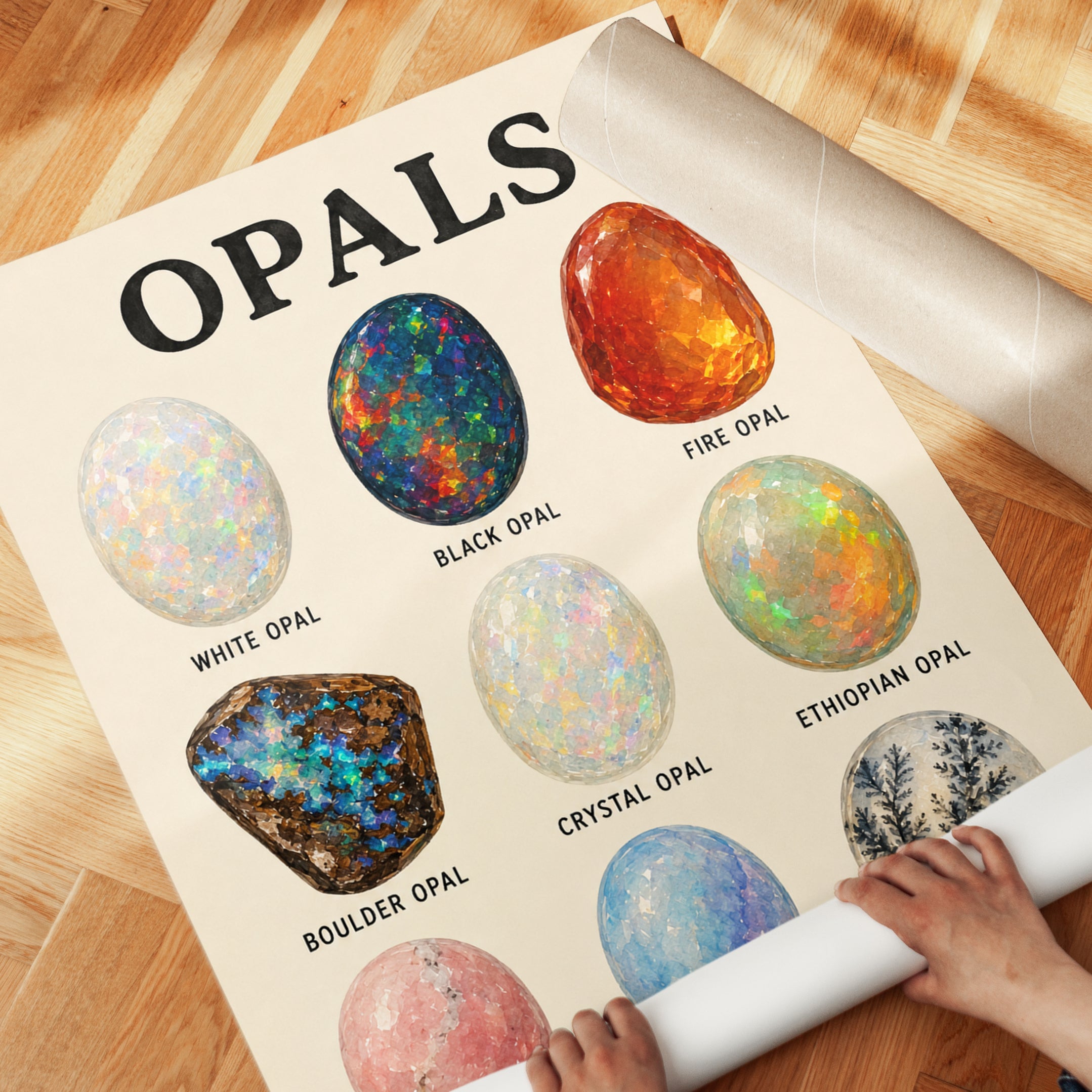 Opal Types Educational Print — Vintage Scientific Illustration - detail