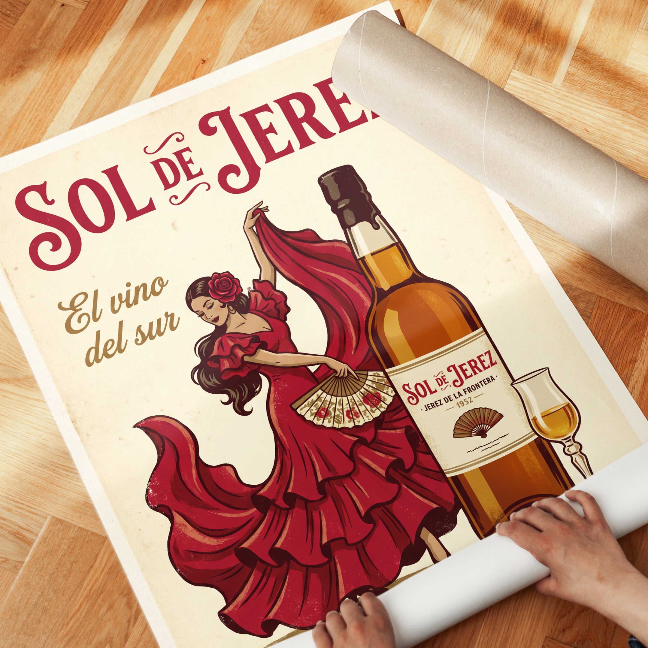 Spanish Flamenco Wall Art: Retro Sherry Wine Poster - detail