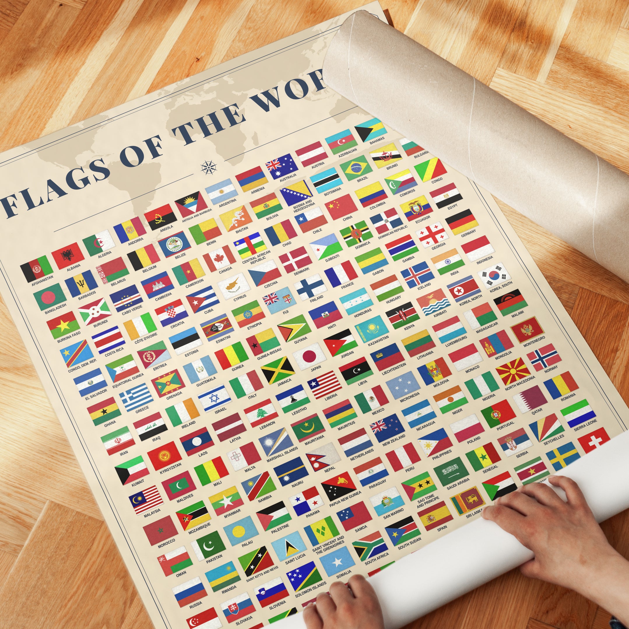 Flags of the World Map: Educational Poster (Vintage Style - detail