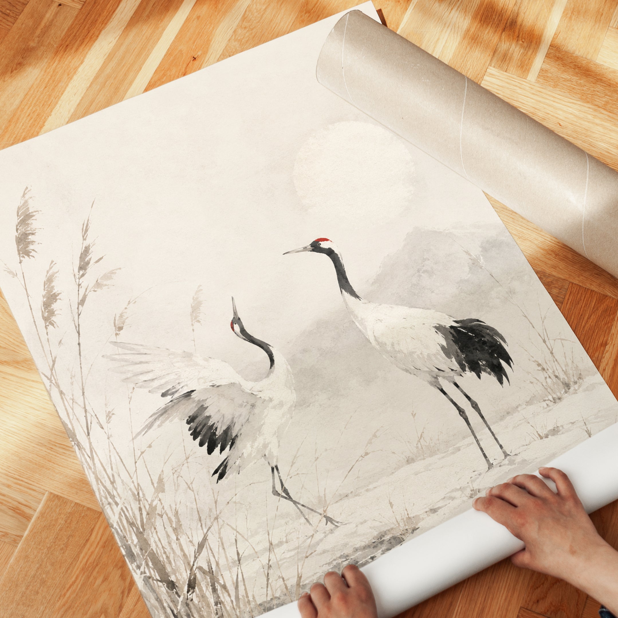 Japanese Crane Print – Oriental Bird Wall Art - detail