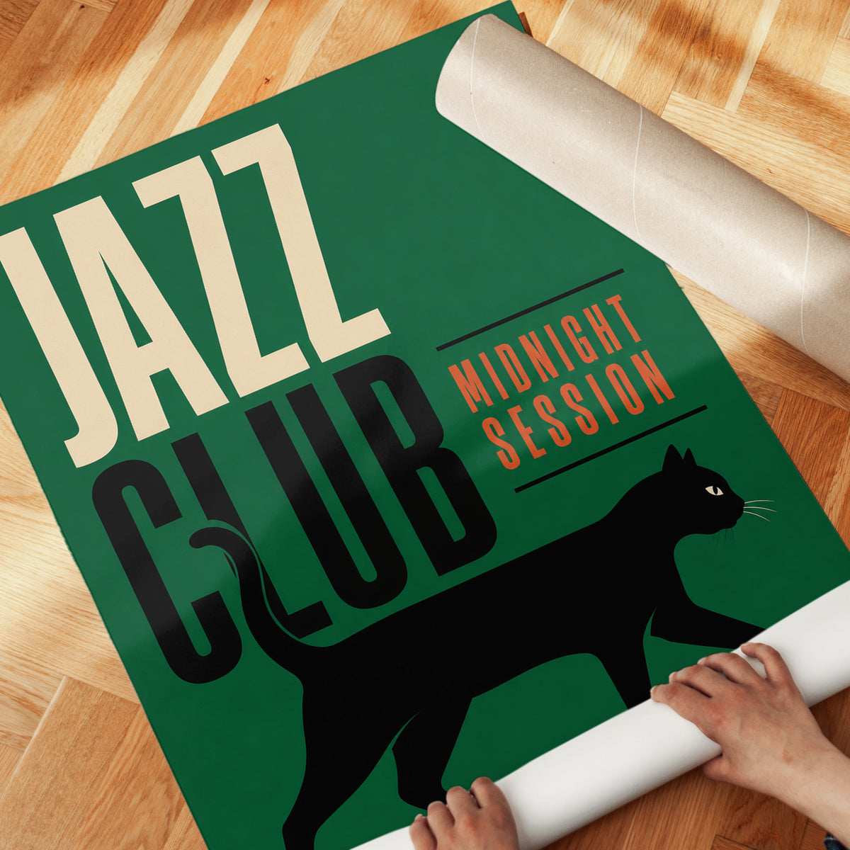 Jazz Club Wall Art: Vintage Black Cat and Piano Poster - detail