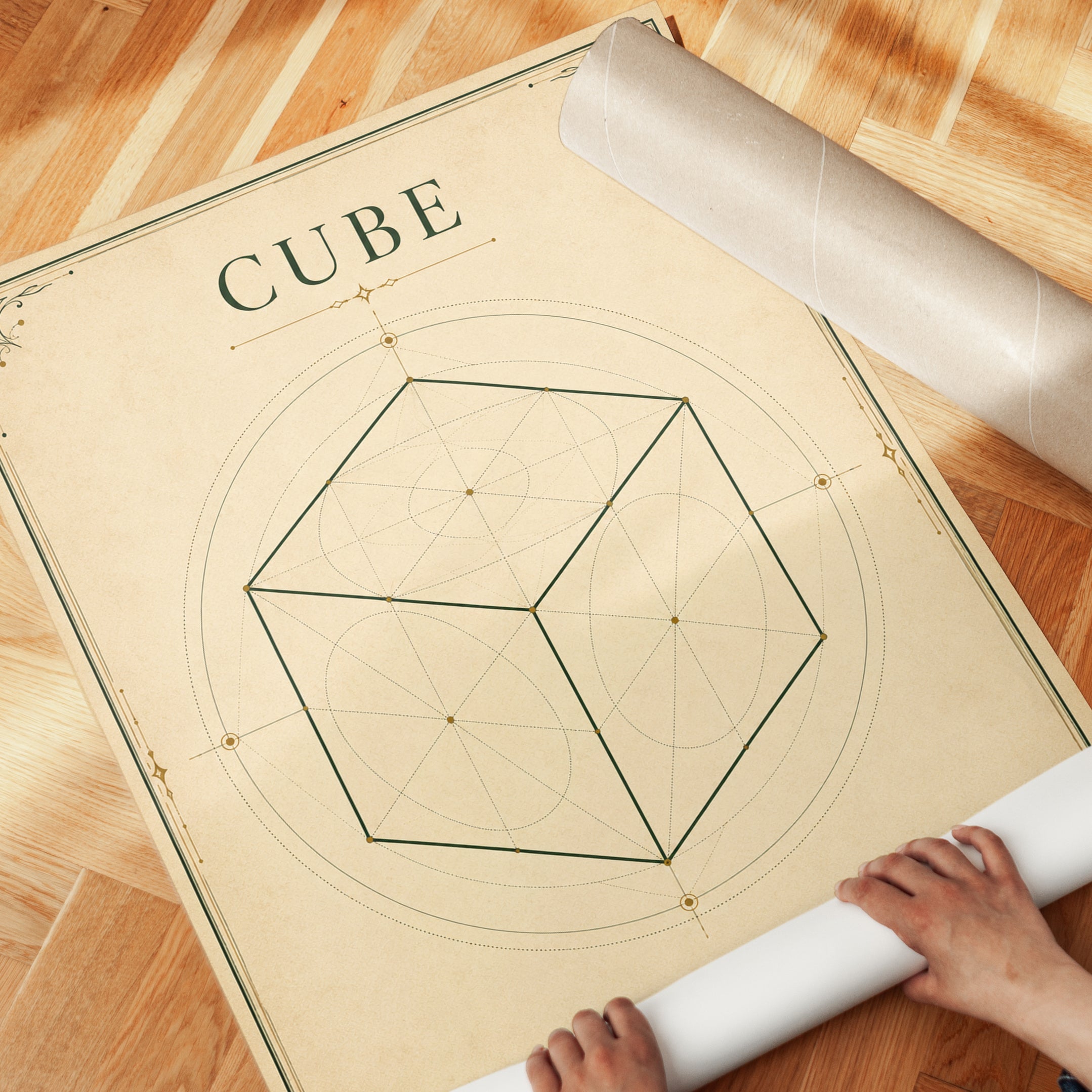 Cube Geometric Print: Vintage Sacred Geometry Art for Study - detail