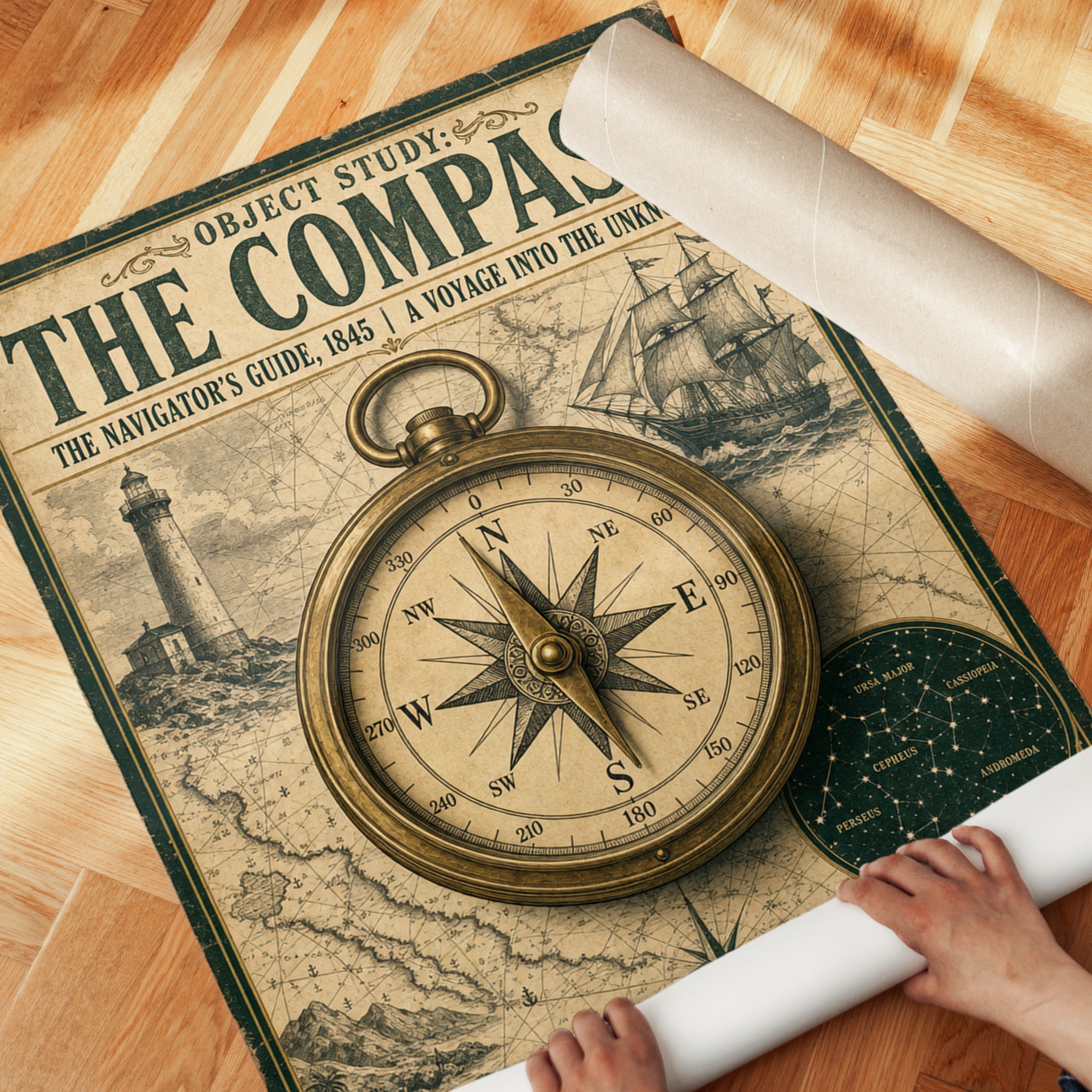 Vintage Compass Print — Antique Navigator's Guide 1845 - detail