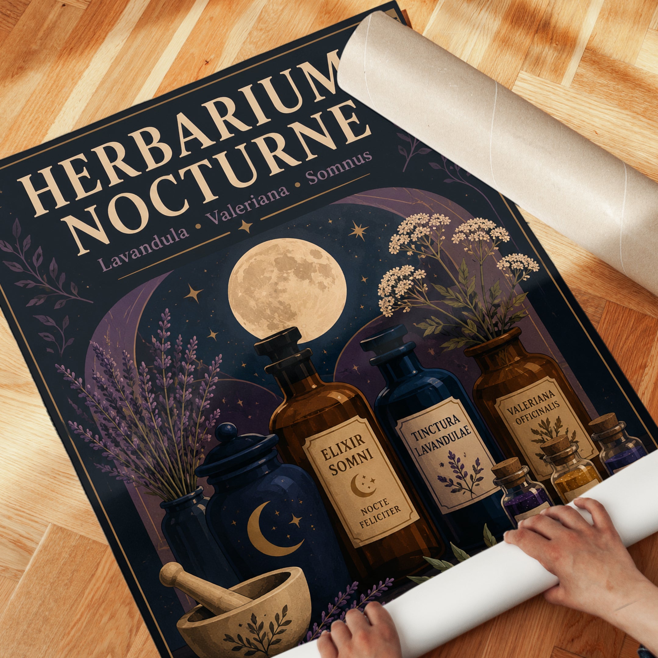 Herbarium Nocturne Apothecary Print: Vintage Botanical Art - detail