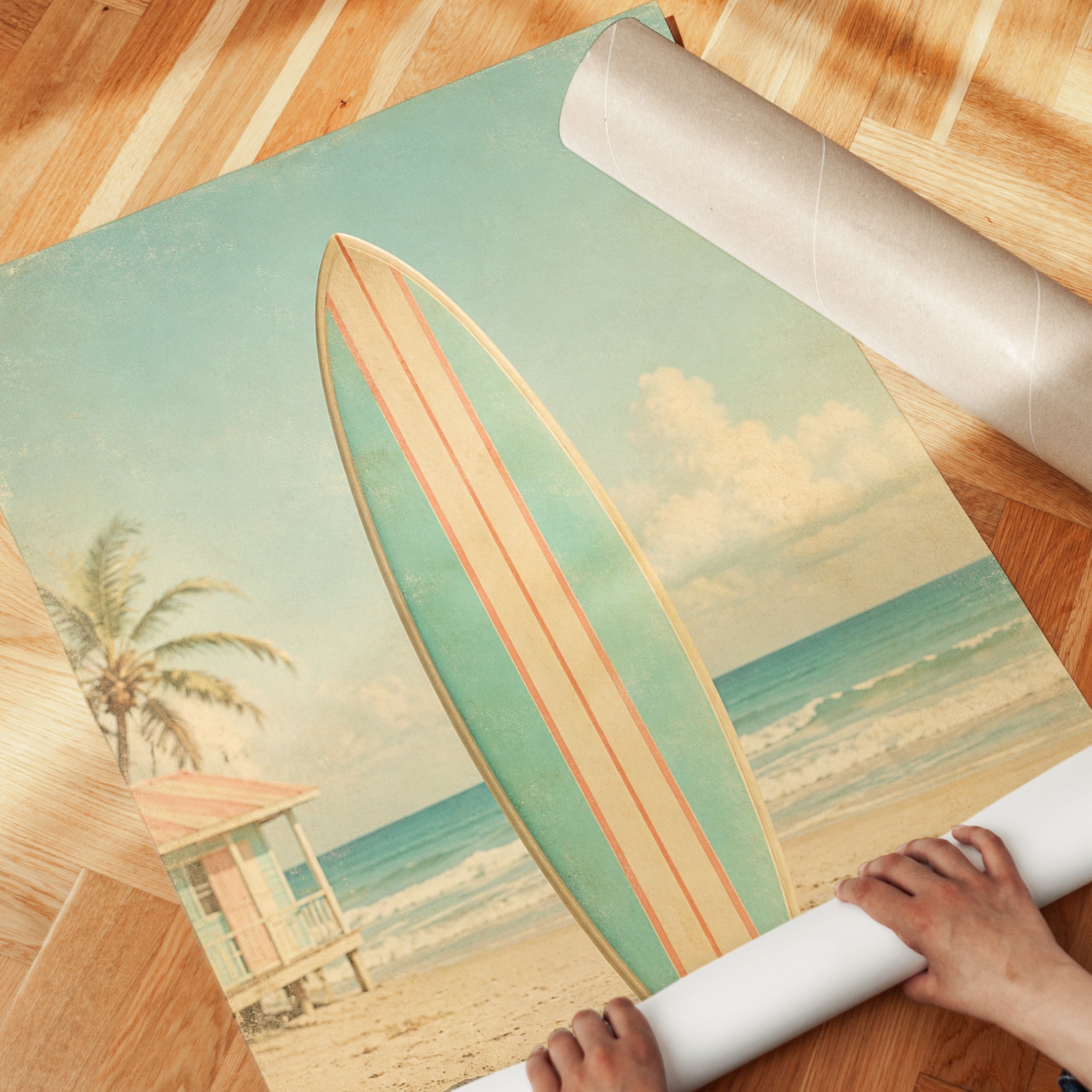 Vintage Surfboard Print – Beach Wall Art - detail