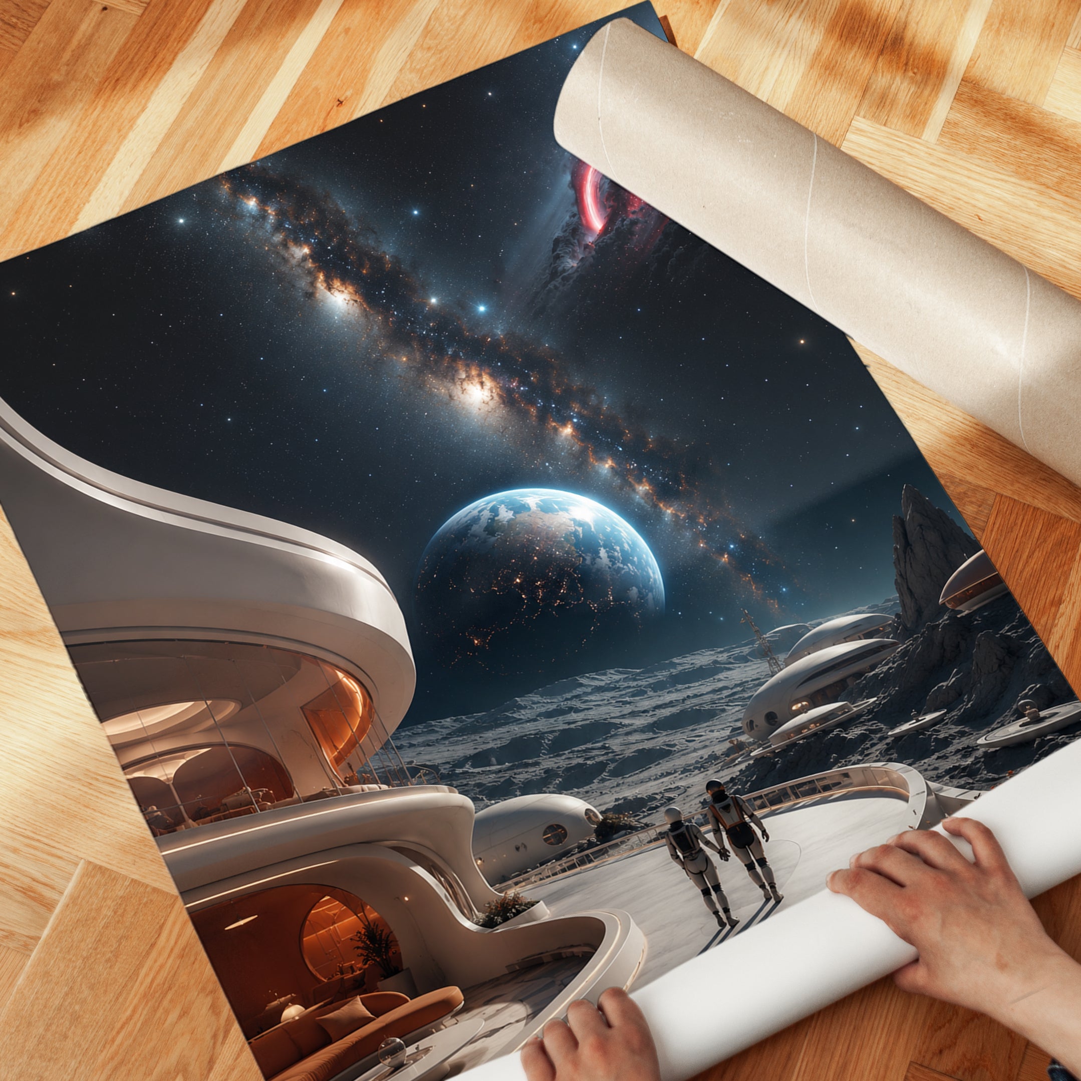 Futuristic Lunar Colony Art Print: Sci-Fi Space Architecture - detail