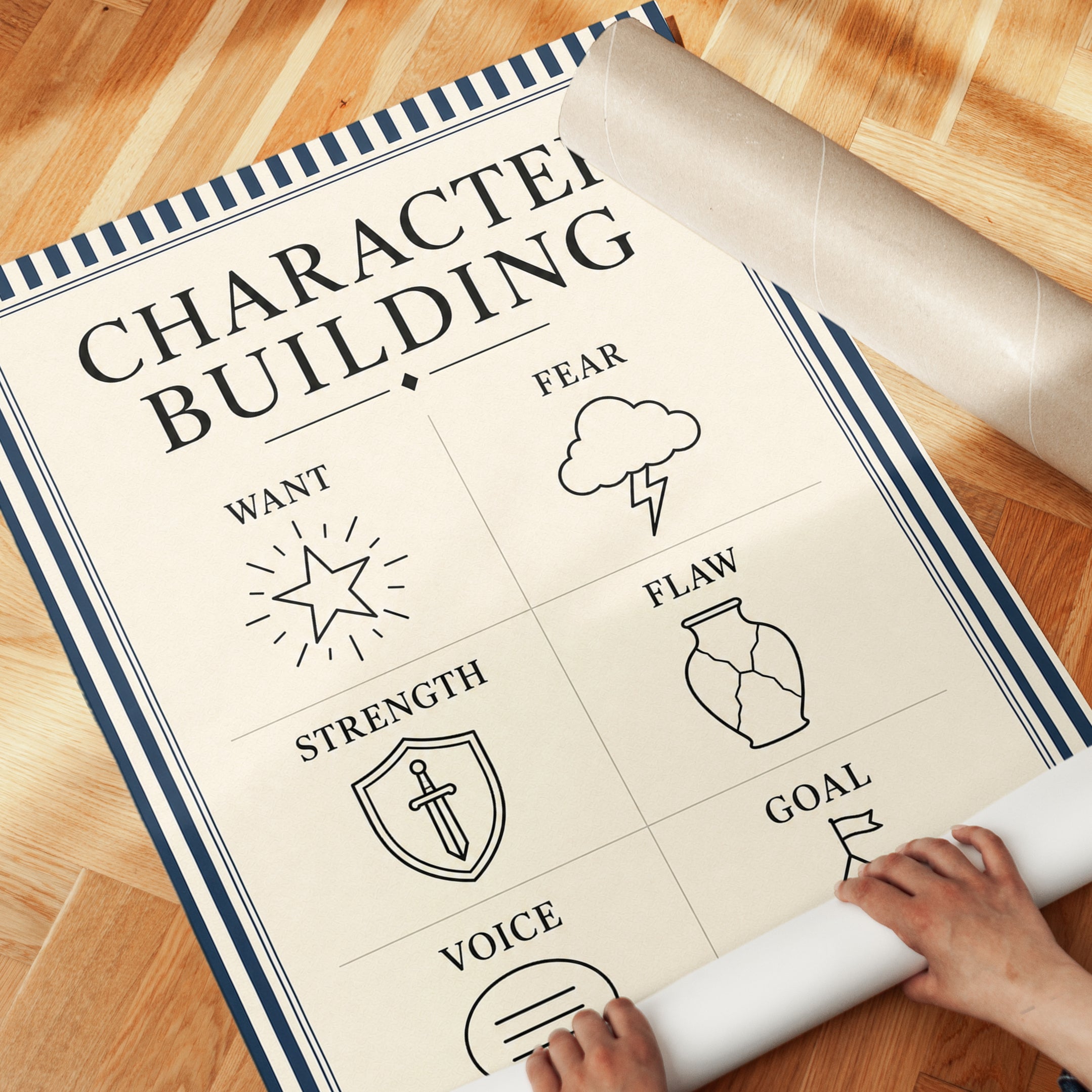 Character Building Chart Print: Minimalist Writing Guide Poster - detail
