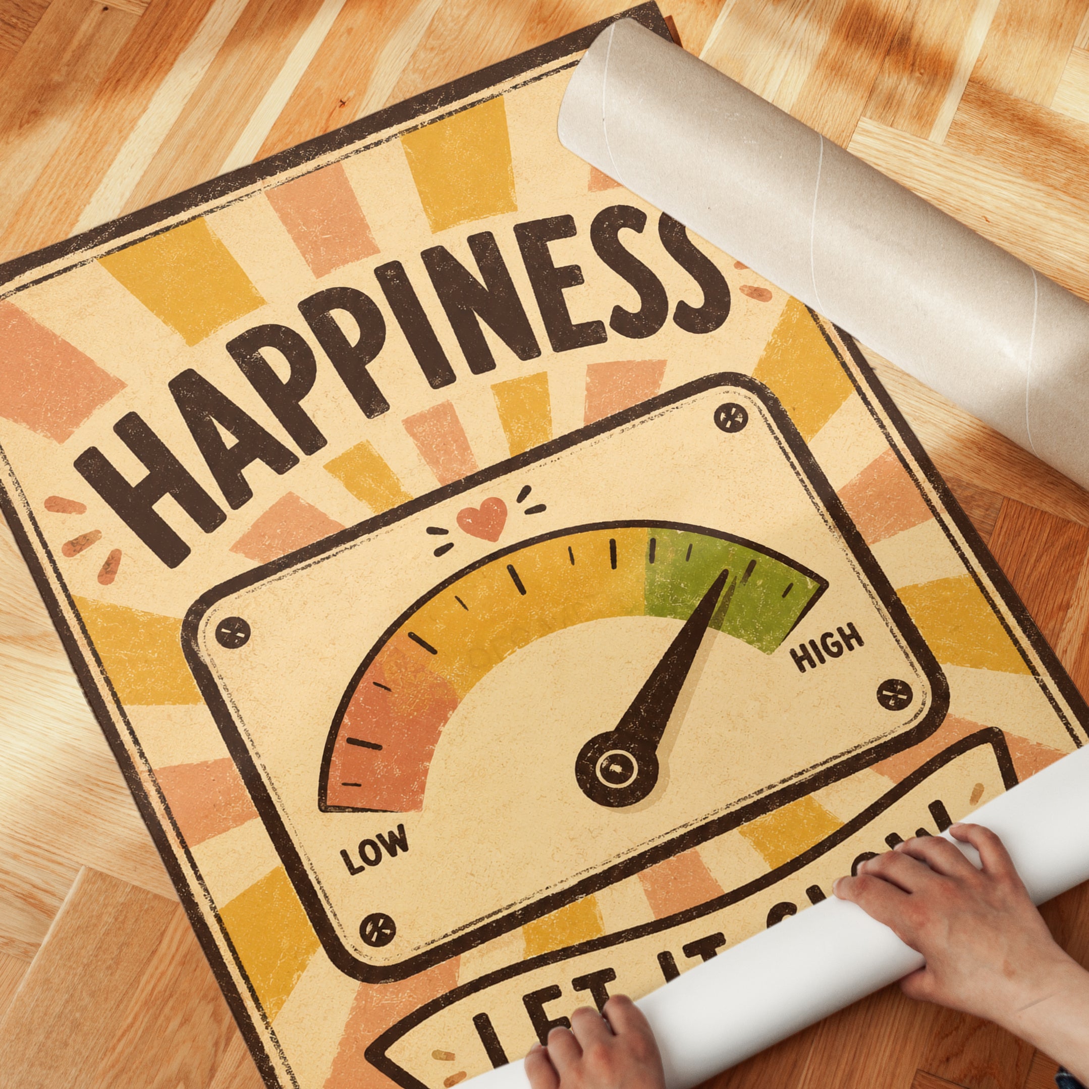 Happiness Wall Art – Retro Motivational Print - detail