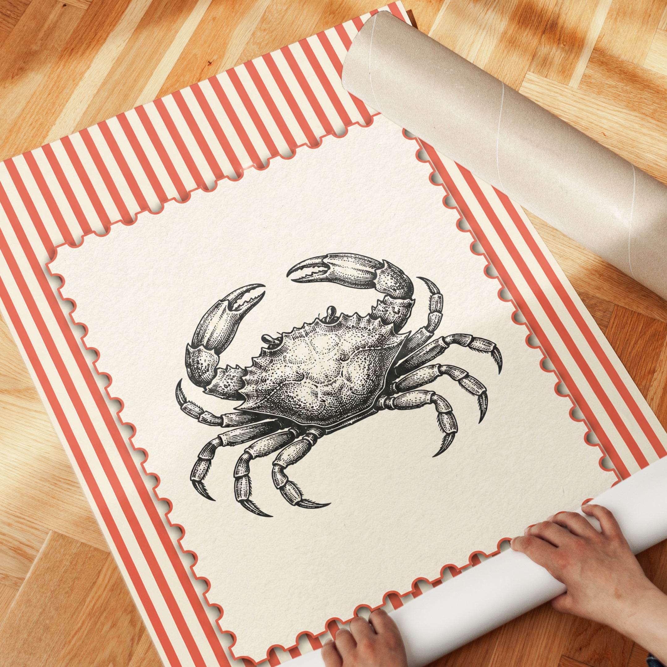 Crab Wall Art – Vintage Nautical Print - detail