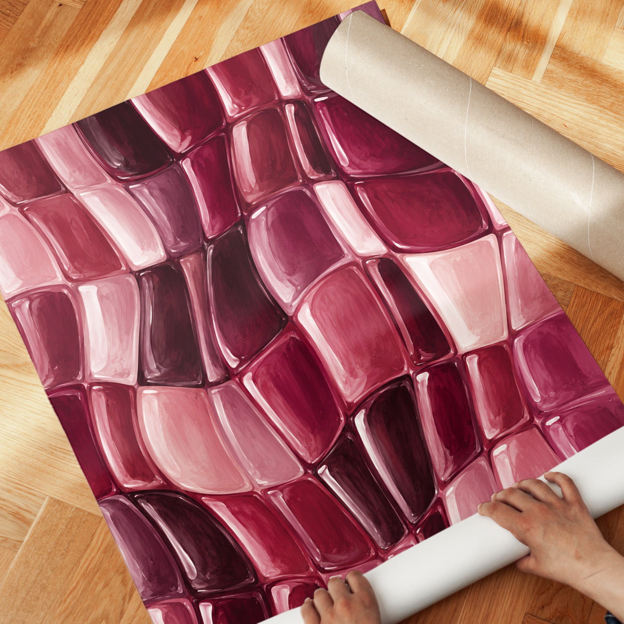 Pink Crocodile Texture Wall Art: Glossy Reptile Skin Pattern - detail