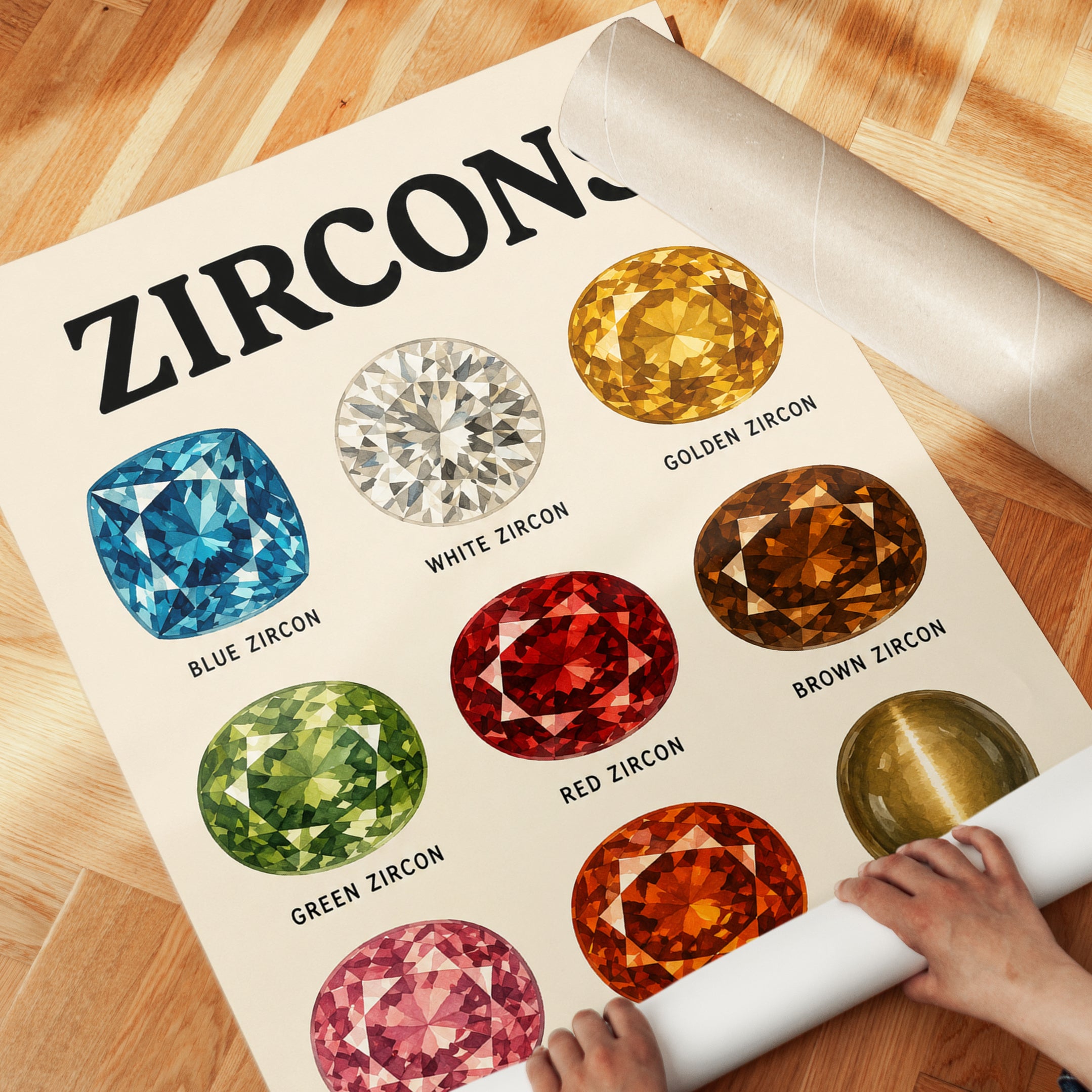 Zircon Gemstone Chart Print: Vintage Educational Poster - detail