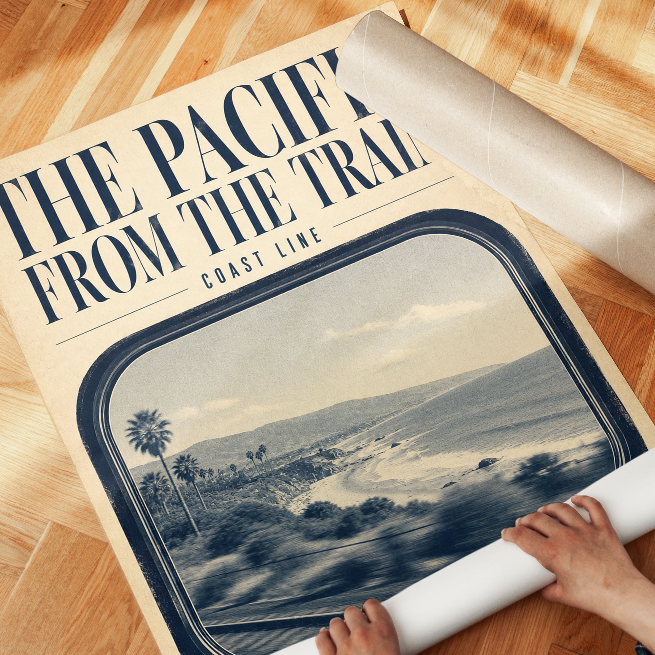 Pacific Coast Train View Poster: Vintage California Travel Art - detail