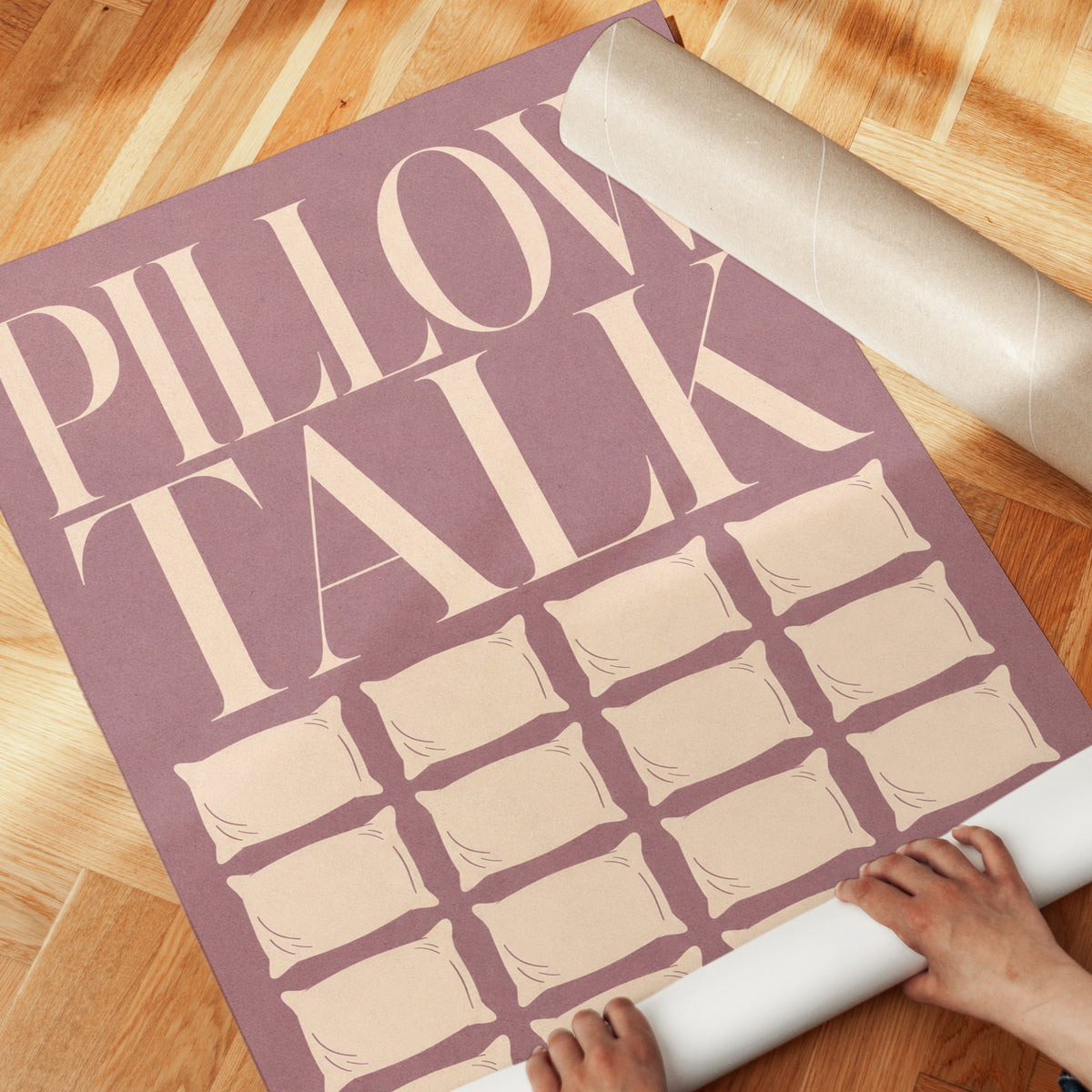 Pillow Talk Print: Playful Mauve & Cream Bedroom Wall Art - detail