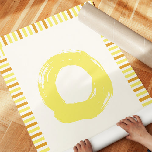 Abstract Yellow Circle Print: Minimalist Brushstroke Wall Art - detail