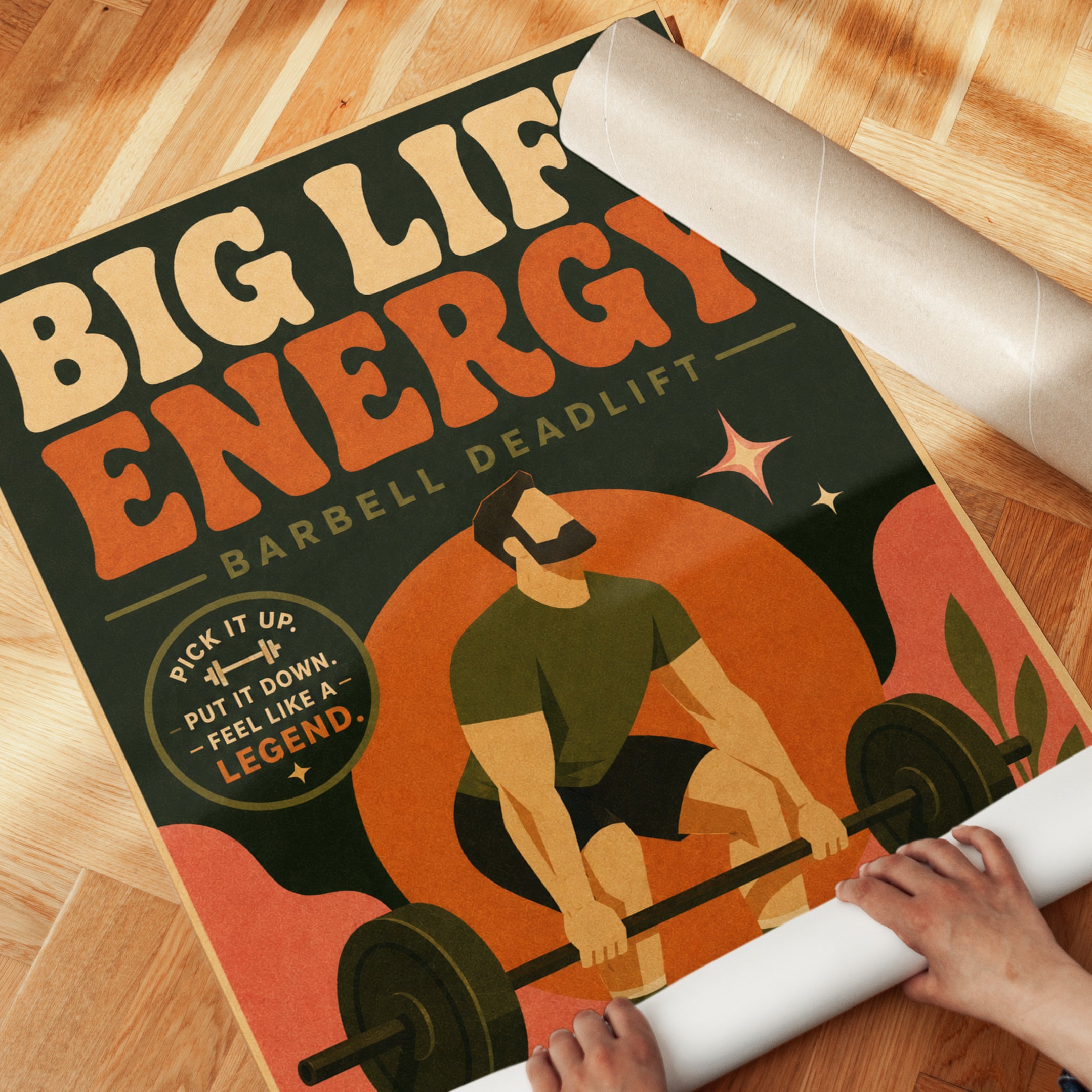 Retro Weightlifting Poster: Vintage Deadlift Fitness Art Print - detail