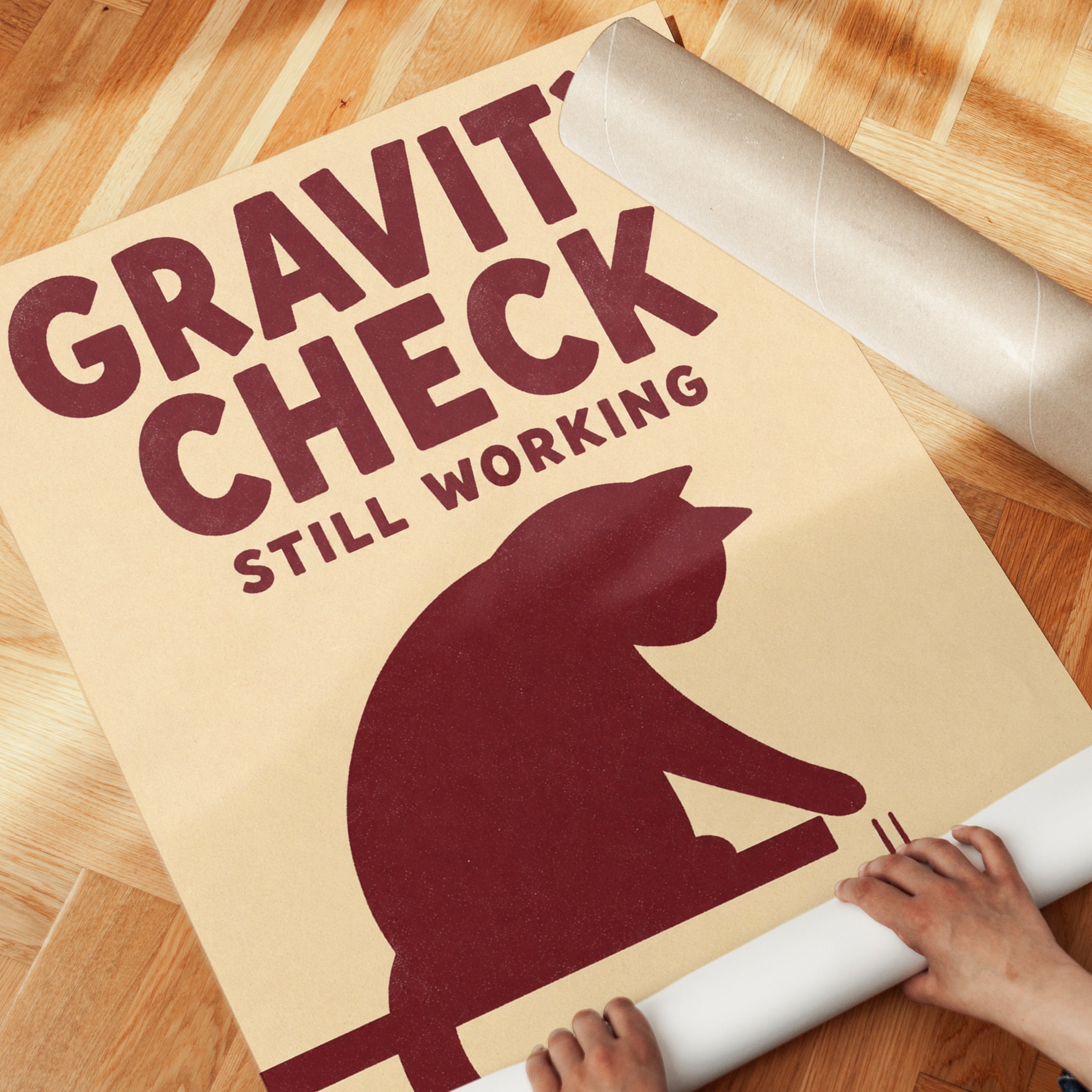 Funny Cat Poster – Gravity Check Still Working - detail