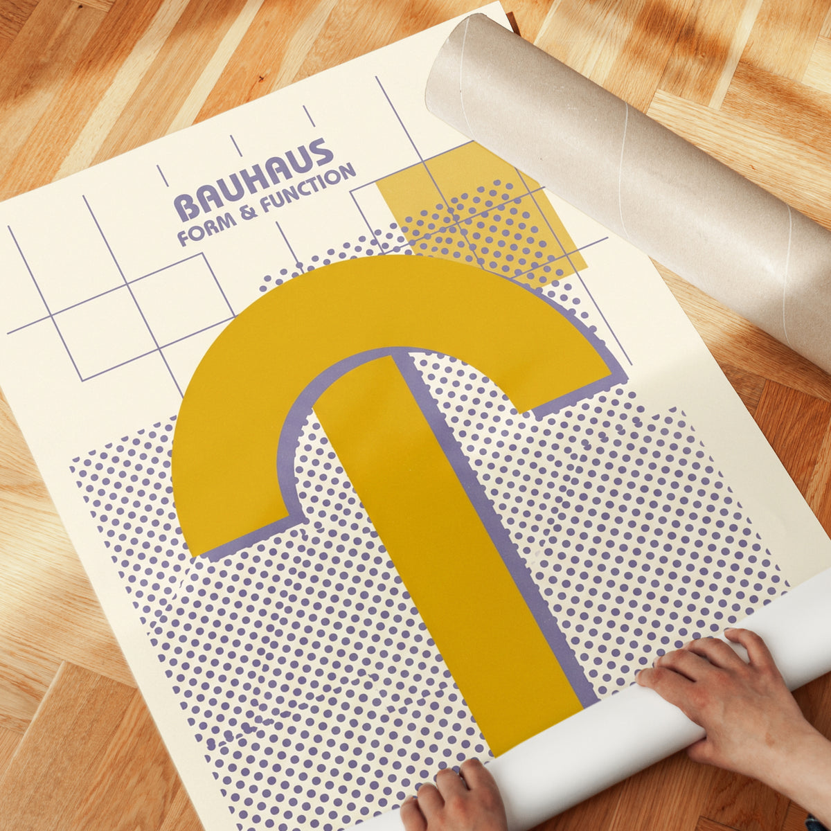 Bauhaus Form and Function Poster: Geometric Yellow Arch Design - detail