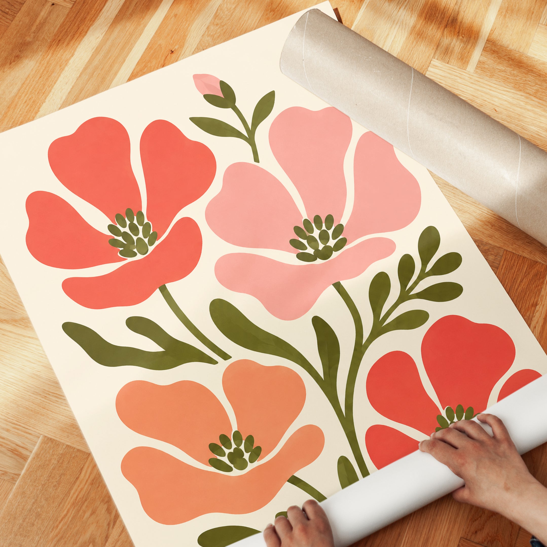 Poppy Flower Wall Art – Retro Floral Print - detail