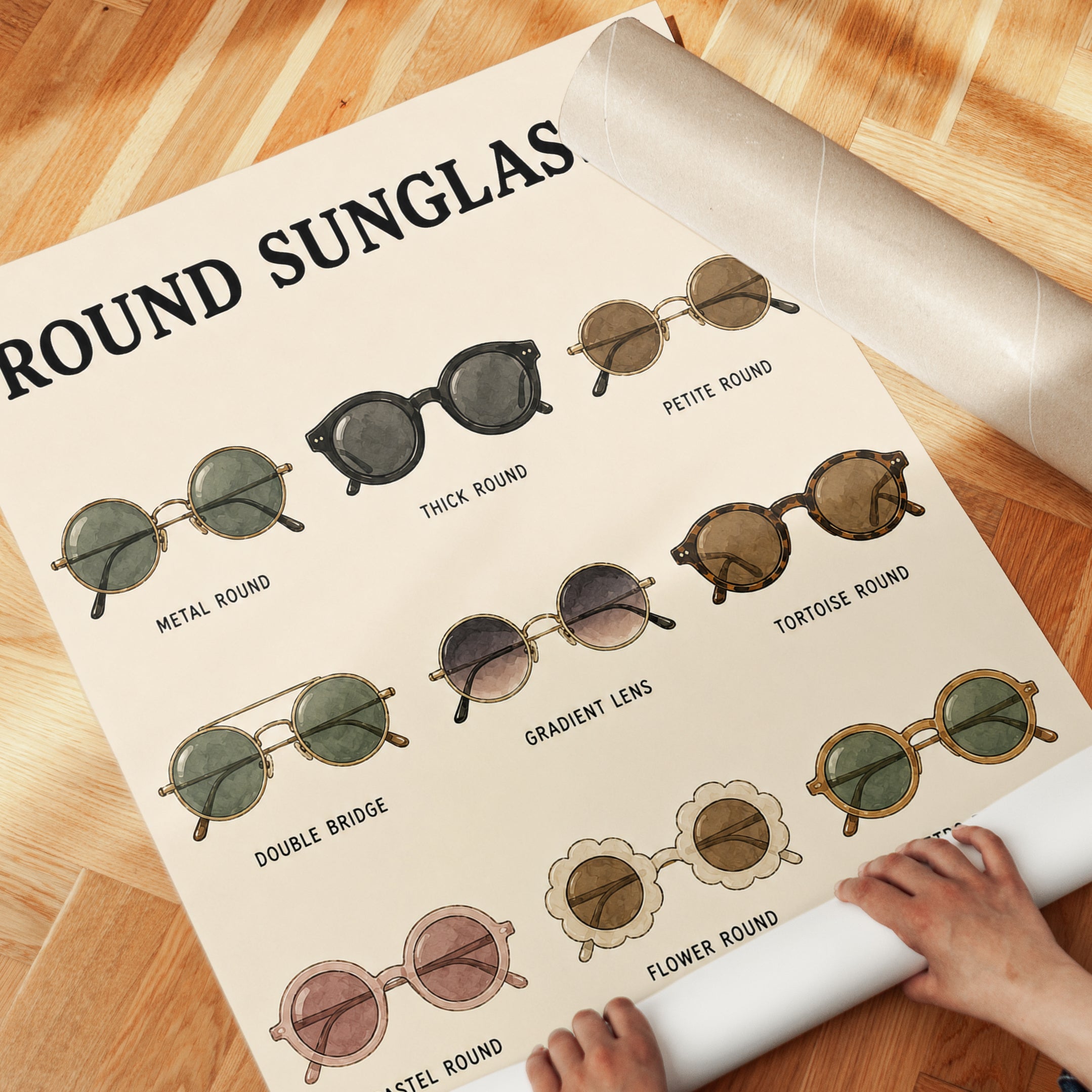 Round Sunglasses Poster: Vintage Fashion Illustration Print - detail