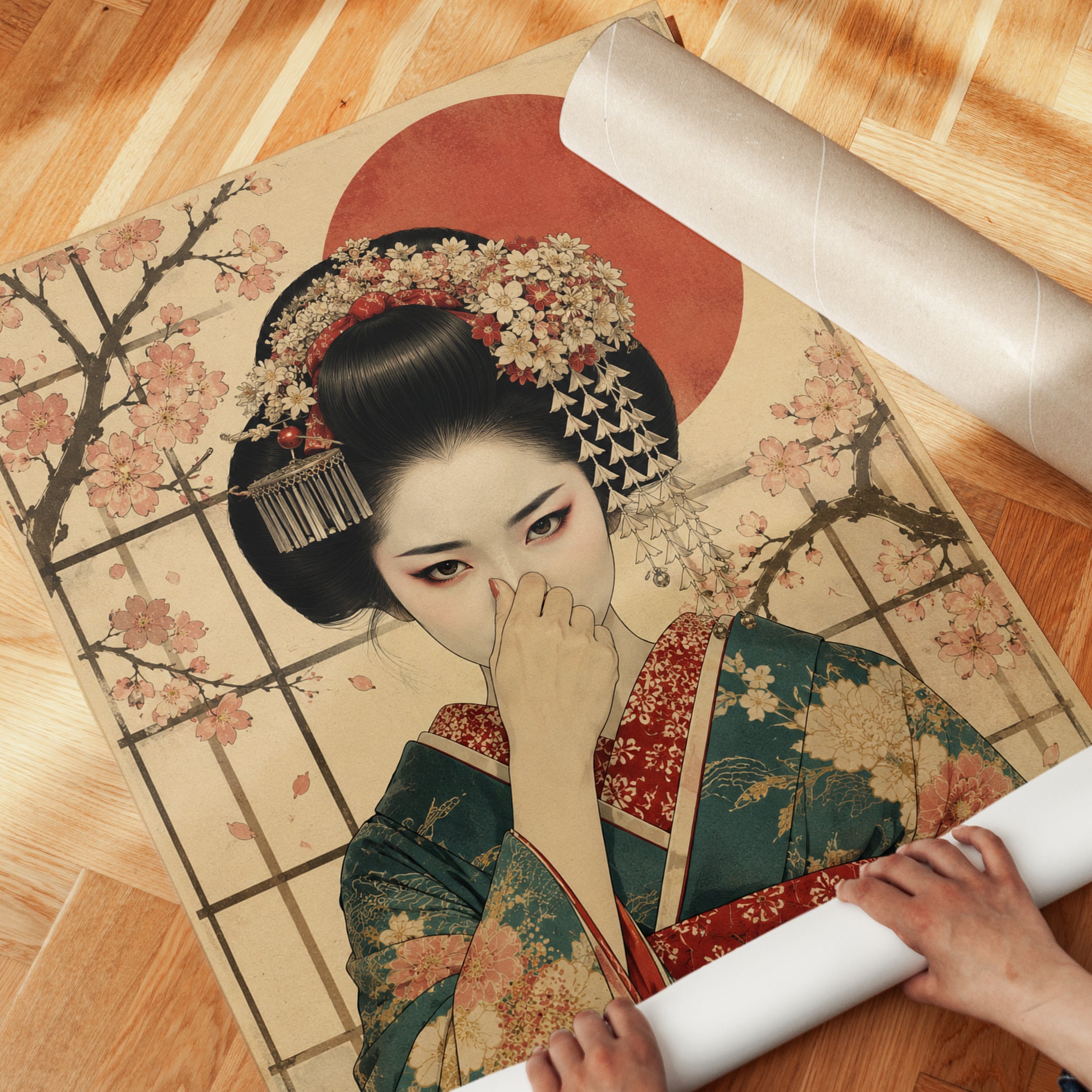 Funny Bathroom Poster Japanese Geisha Art Print - detail