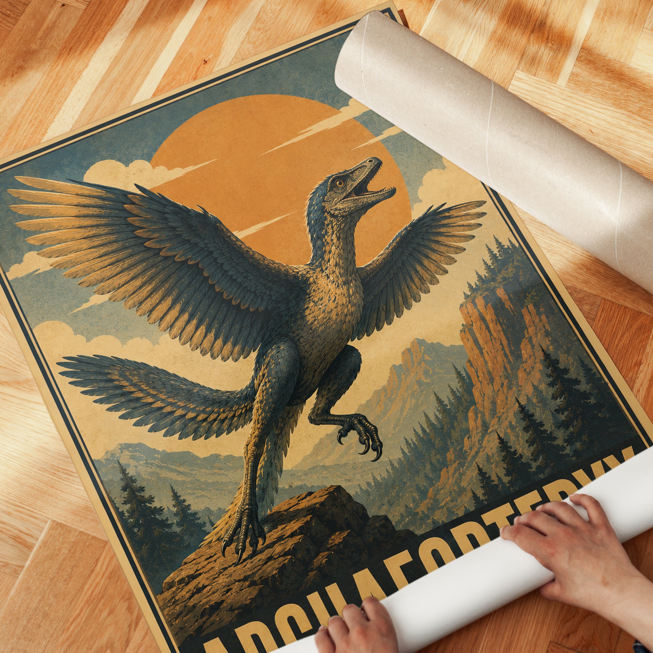 Archaeopteryx Poster: Vintage Dinosaur Art Print - detail