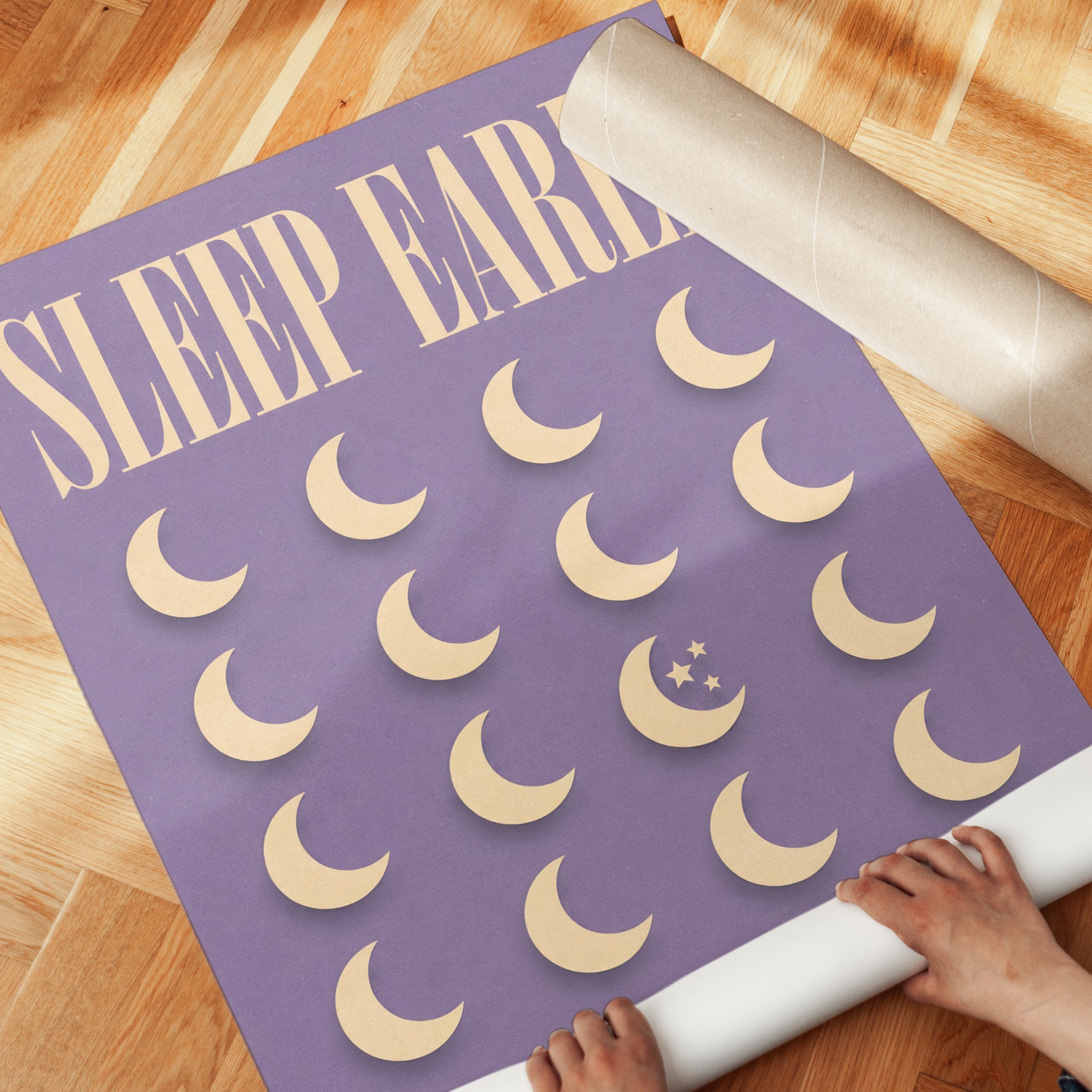Sleep Early Wall Art Print: Vintage Moon & Stars Typography - detail