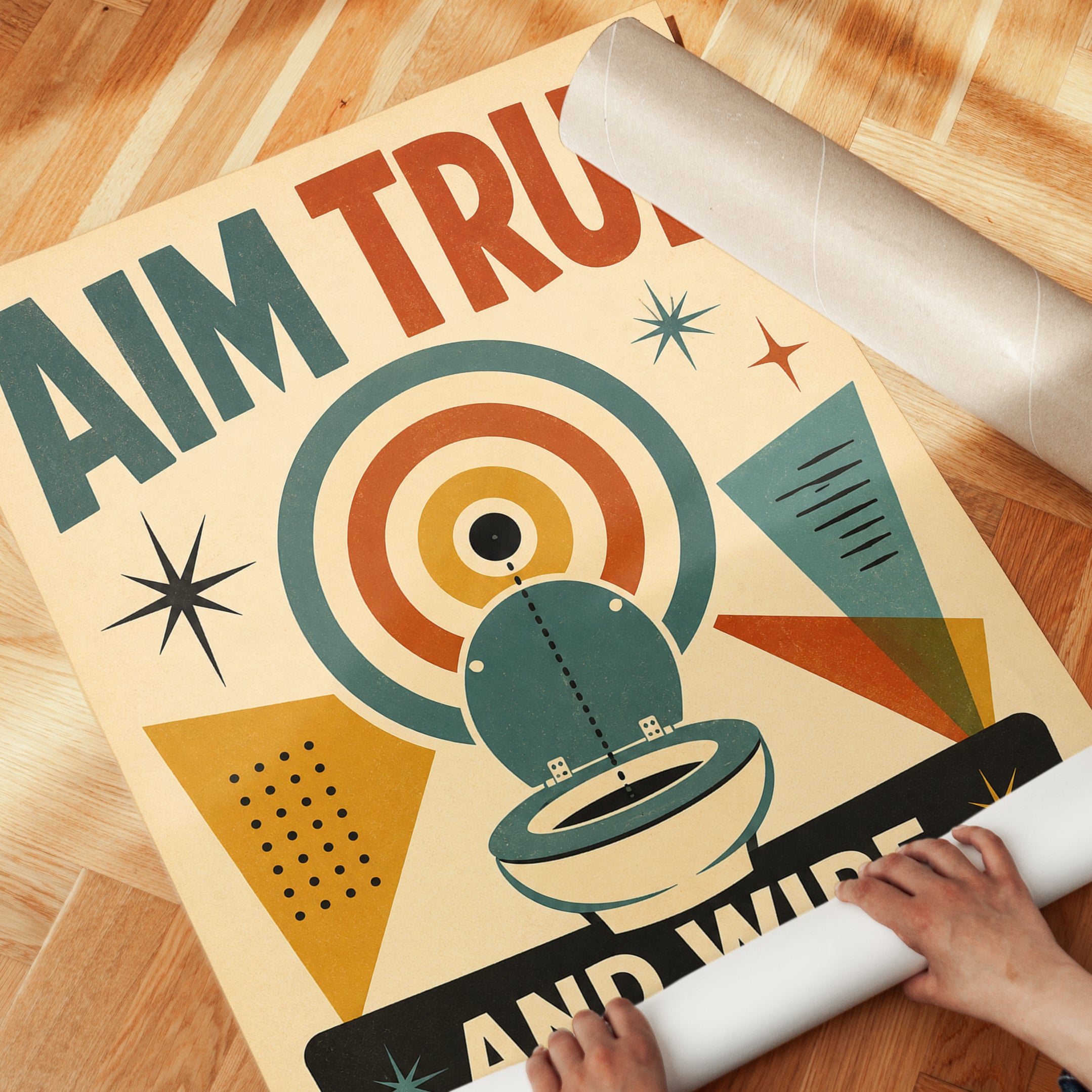 Aim True Bathroom Wall Art: Retro Mid-Century Modern Poster - detail