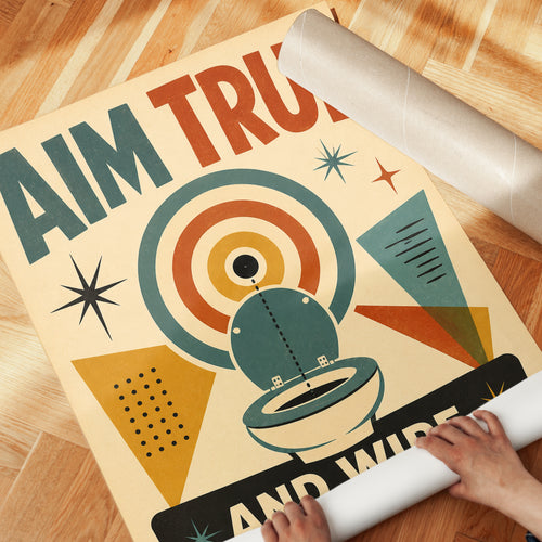 Aim True Bathroom Wall Art: Retro Mid-Century Modern Poster - detail