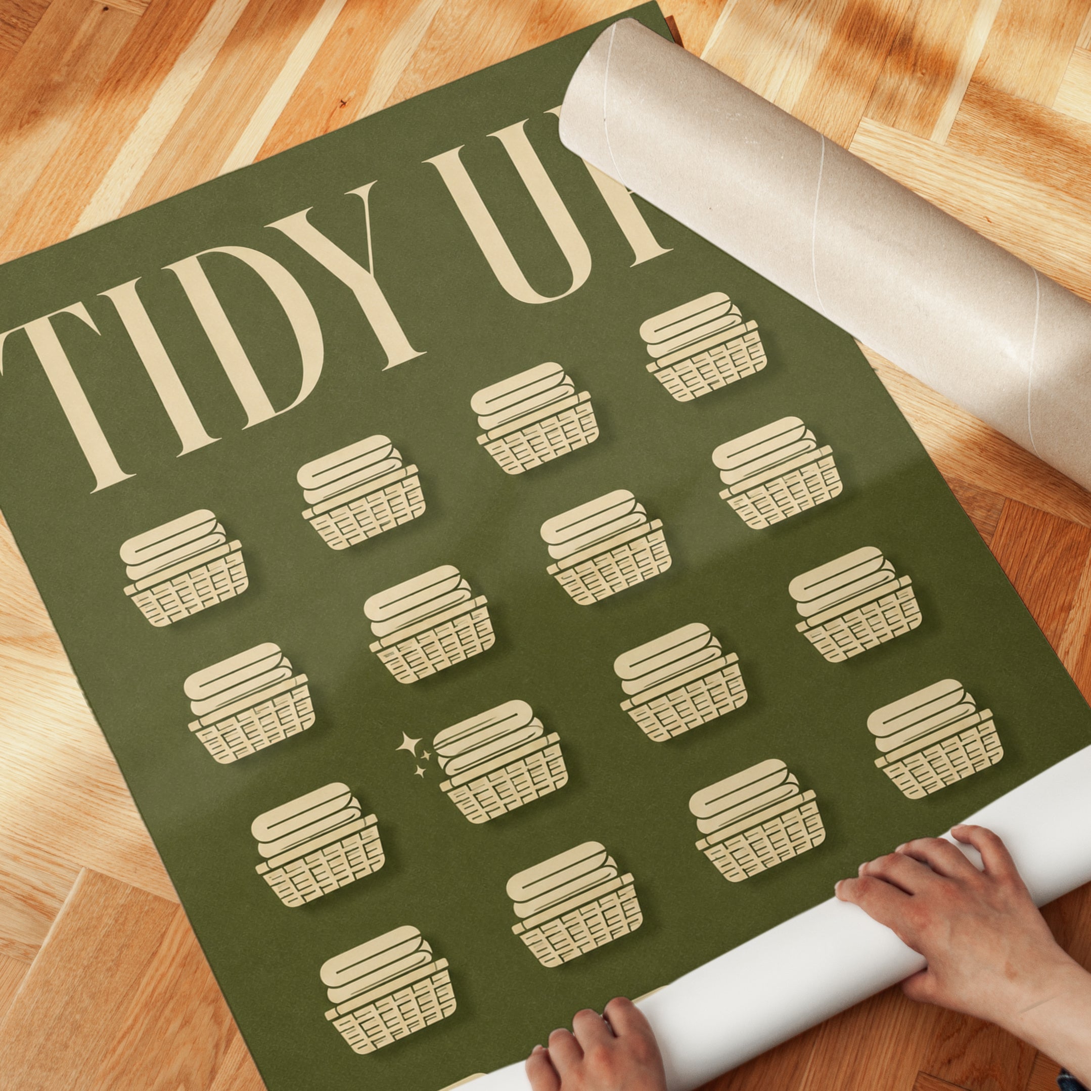 Laundry Room Tracker Print: Vintage Basket Design - detail