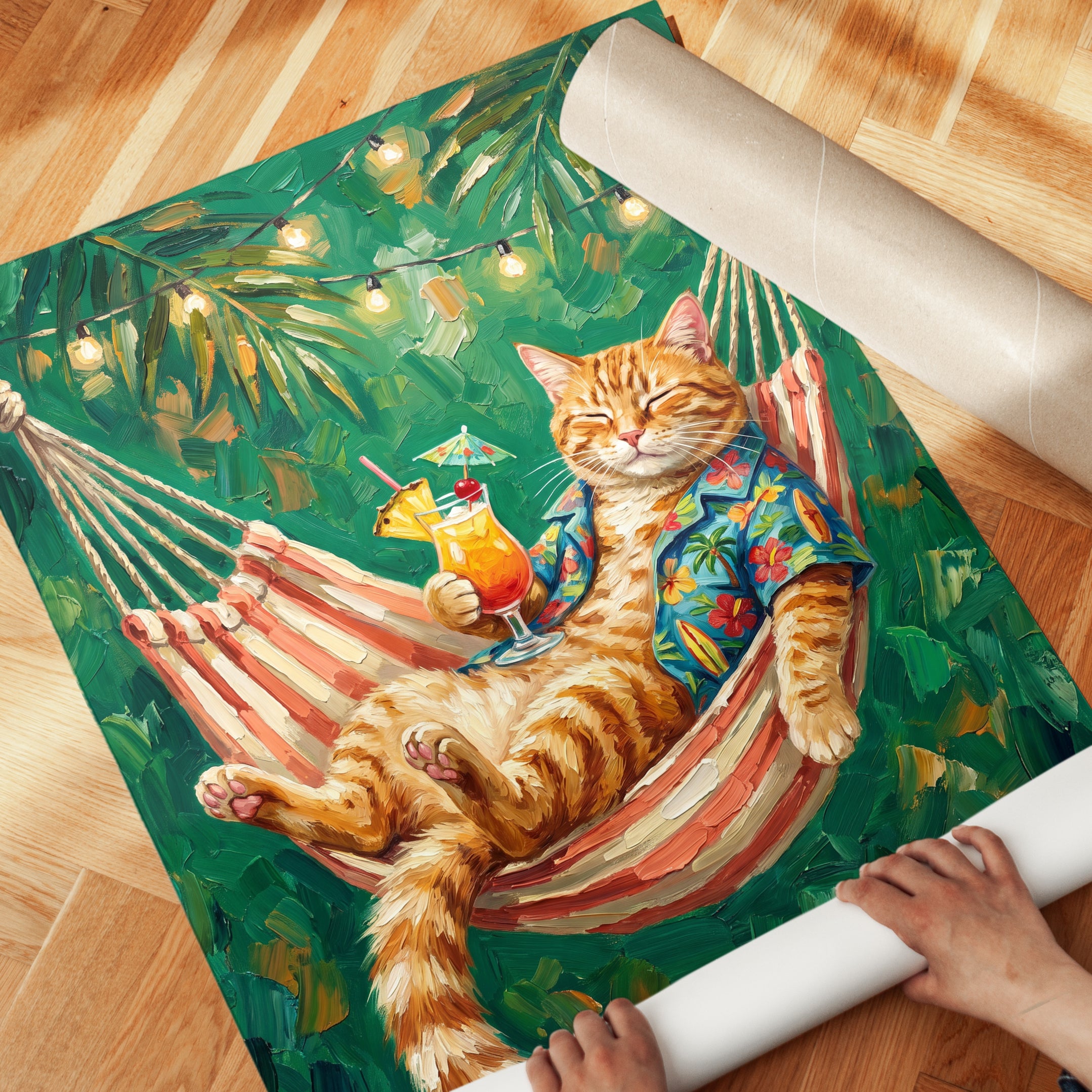 Orange Cat Hammock Print - detail
