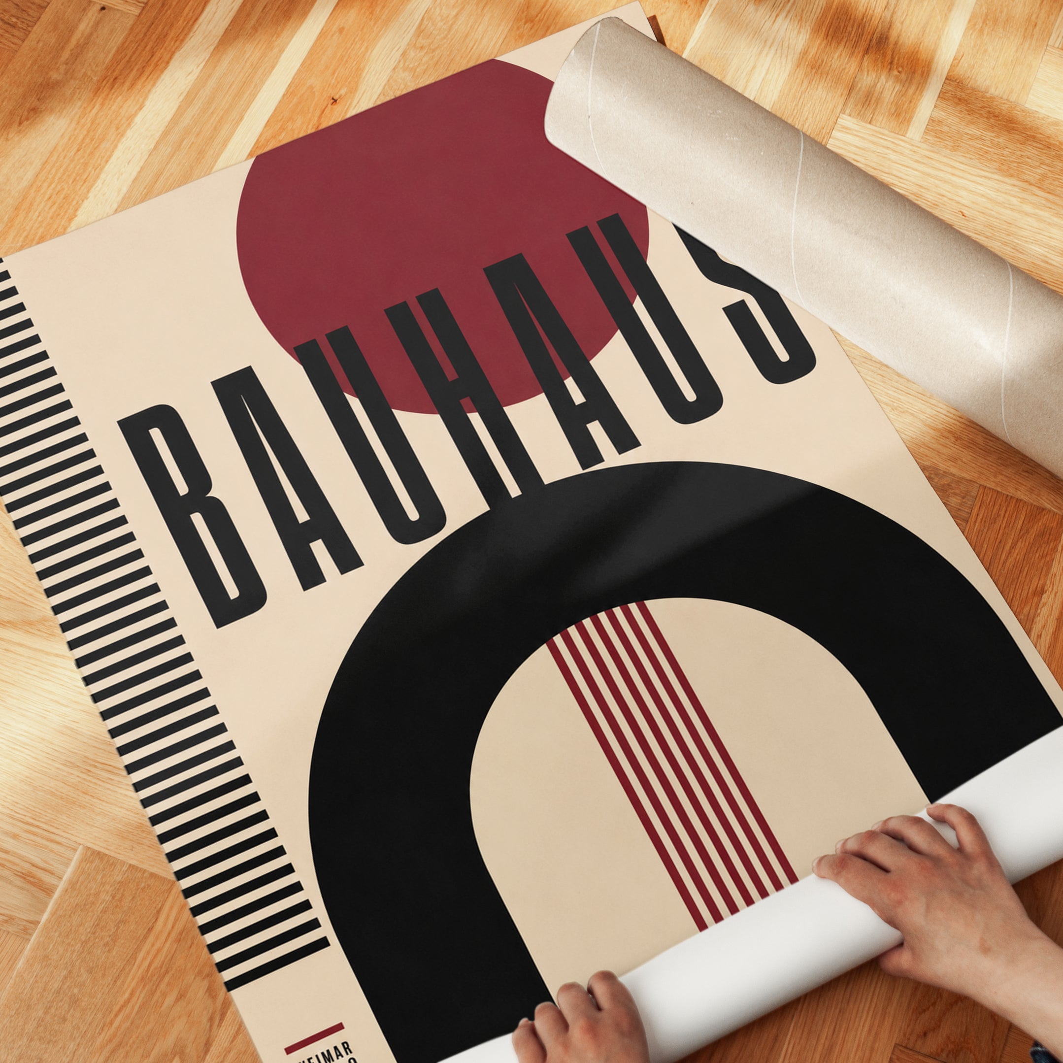 Bauhaus Wall Art Print – Bold Shapes with Red - detail
