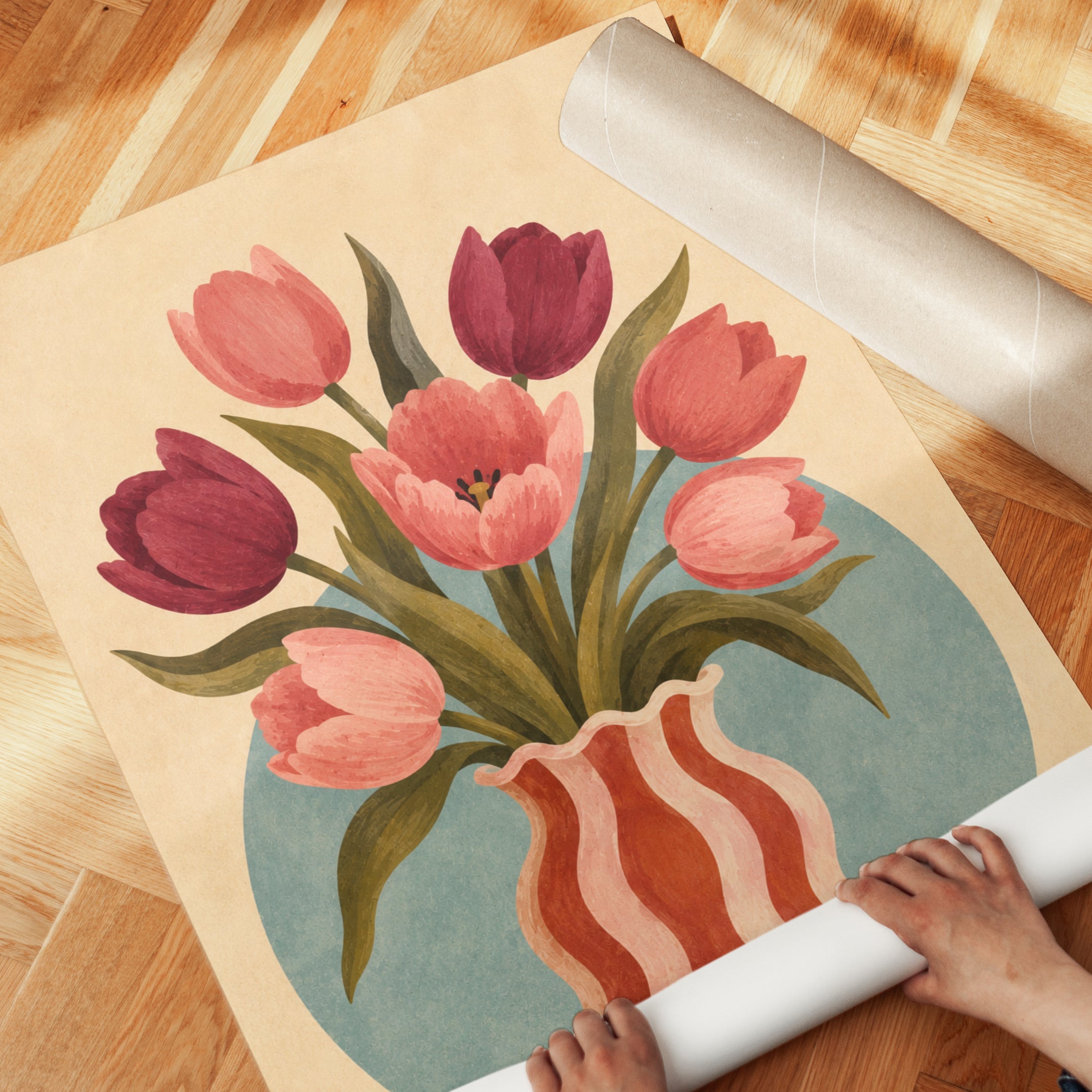 Tulip Vase Wall Art – Retro Floral Print - detail