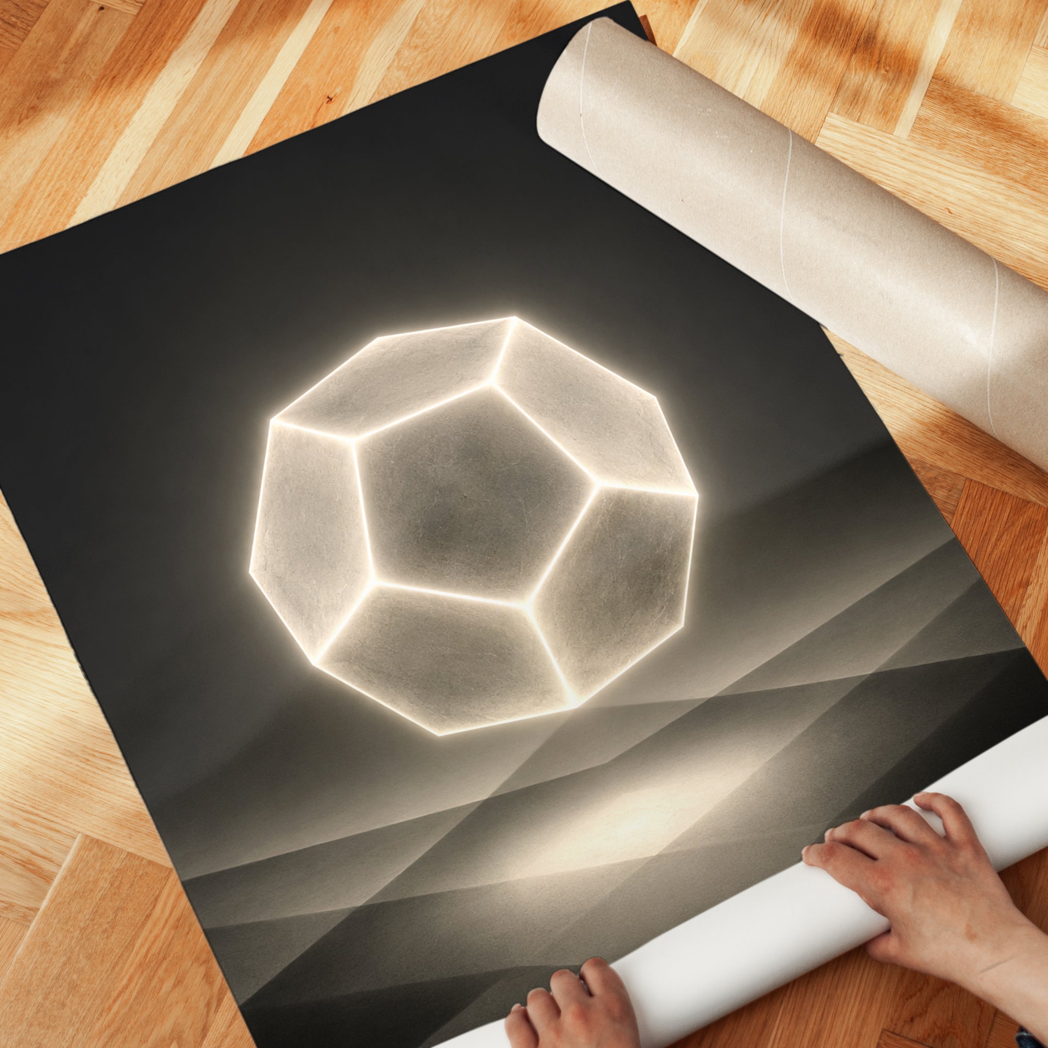 Geometric Dodecahedron Light Print: Minimalist Abstract Art - detail