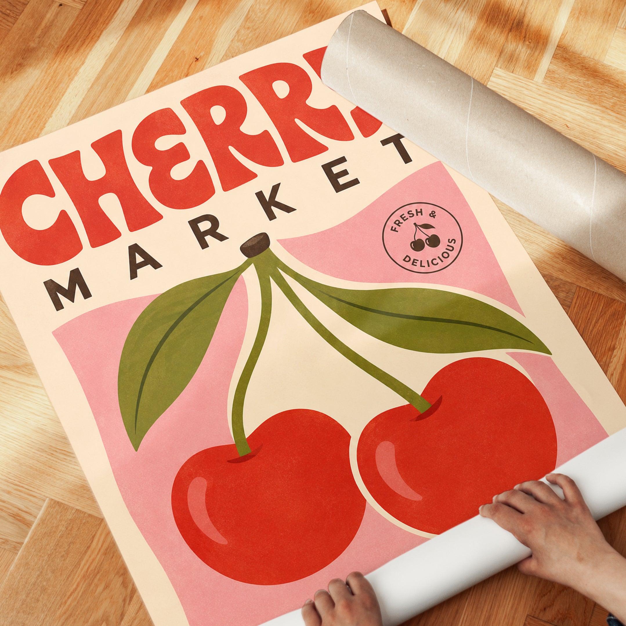 Cherry Market Print: Vintage Fruit Poster (Kitchen & Dining Room) - detail
